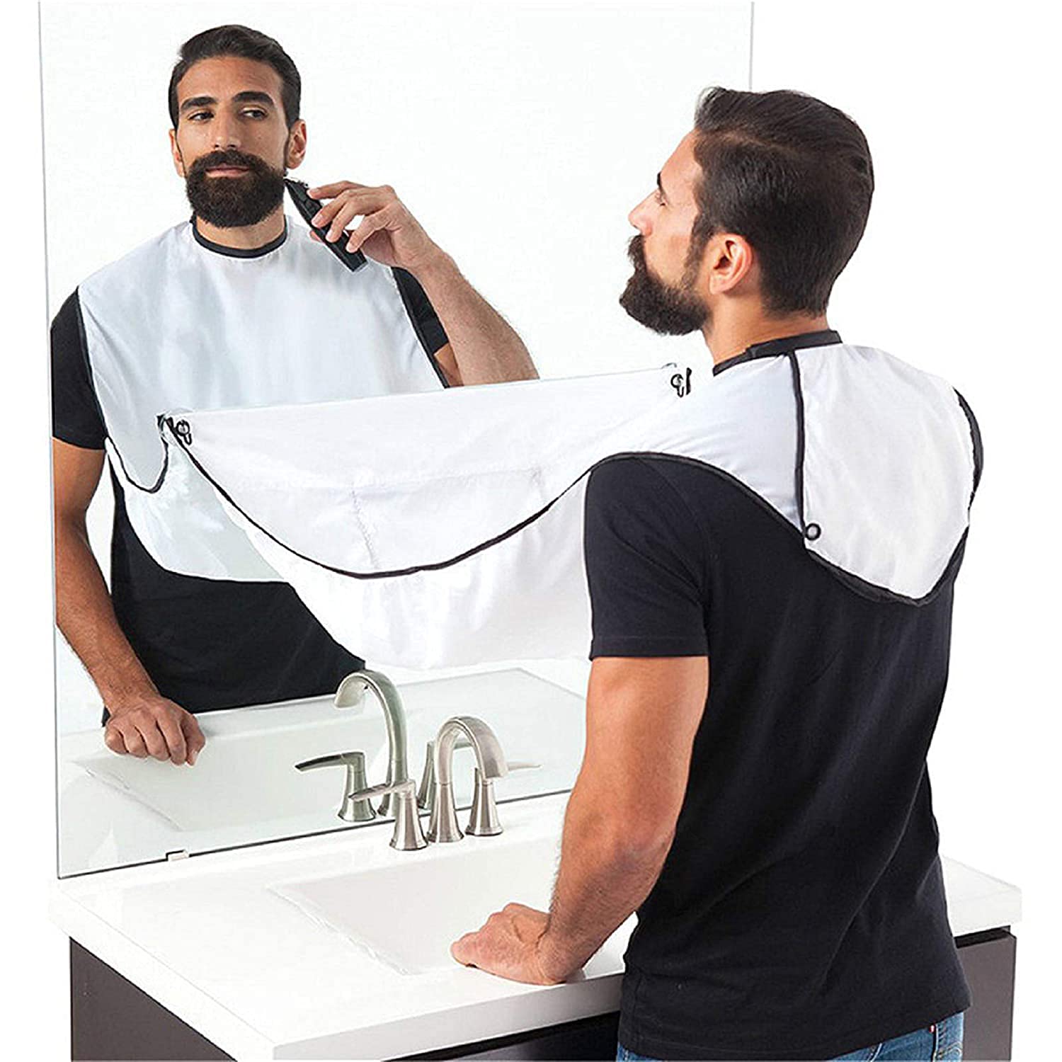 Giftock Beard Bib Apron Beard Catcher for Shaving and Trimming, Grooming Cape Apron Catcher, Non-Stick Beard Cape Shaving Cloth, Best Beard Trimming Gift for Men - White
