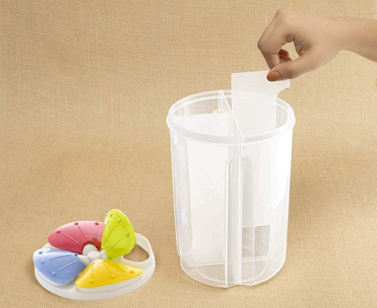 Giftock 4 Sections Flower Container Jar - 1 Pcs Plastic Grocery Container with Lid Box, Air Tight Transparent Easy Open Close Food, Grain, Cereal Dispenser Storage for Kitchen (2500ml, Multicolor)