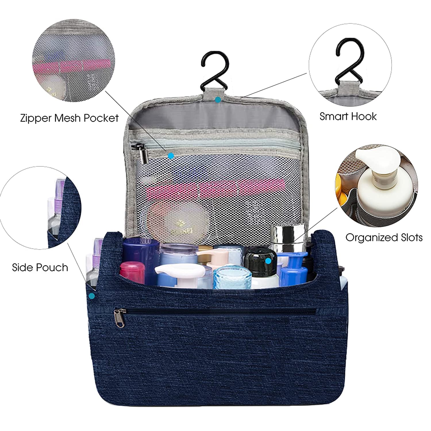 Giftock Cosmetic Bag Double Layer Makeup Bag Organizer for Travelling Polyester Fabric Toiletry Bag and Multiuse for Women and Men,Blue