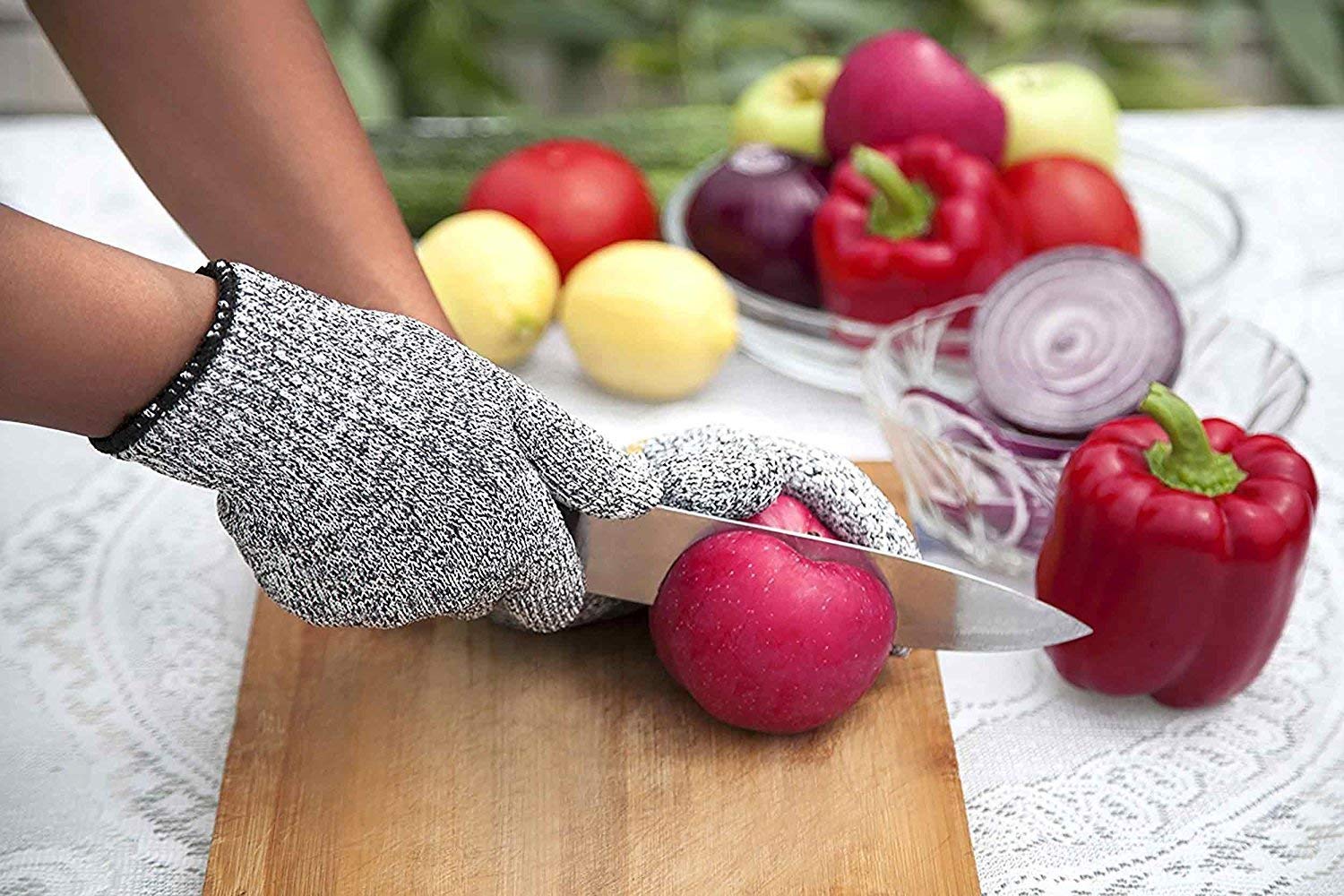 Giftock Rubber Karo-988S Anti Cut Resistant Level 5 Protection With Elastic Hand Fitting Safety Gloves (Free Size, Grey, 1 Pair), Pack of 1