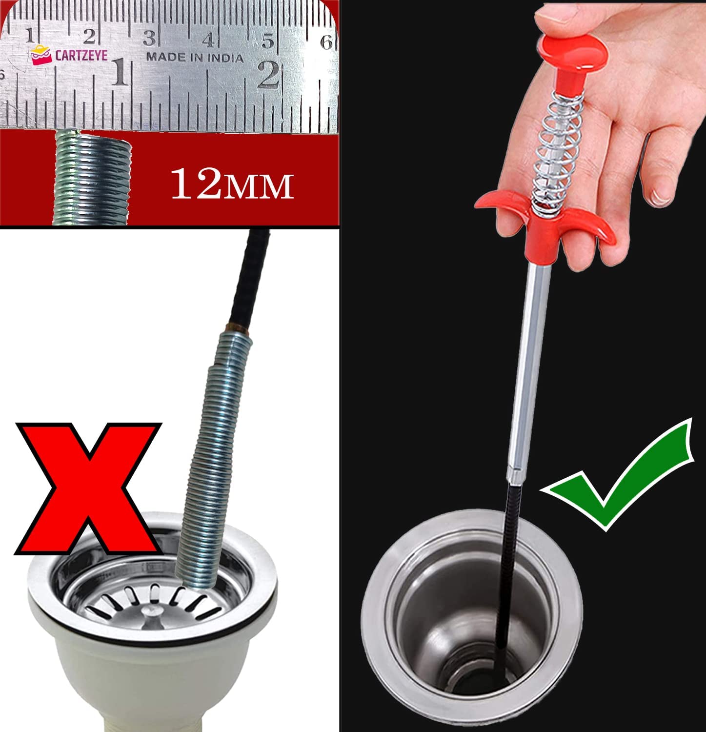 Giftock  Drain Pipe Cleaner, Hair Catching Drain Cleaner, Drain Cleaning Pipe Spring Stick, Hair Catching Claw Wire, Sewer Sink Tub Dredge Remover. (60 CM)