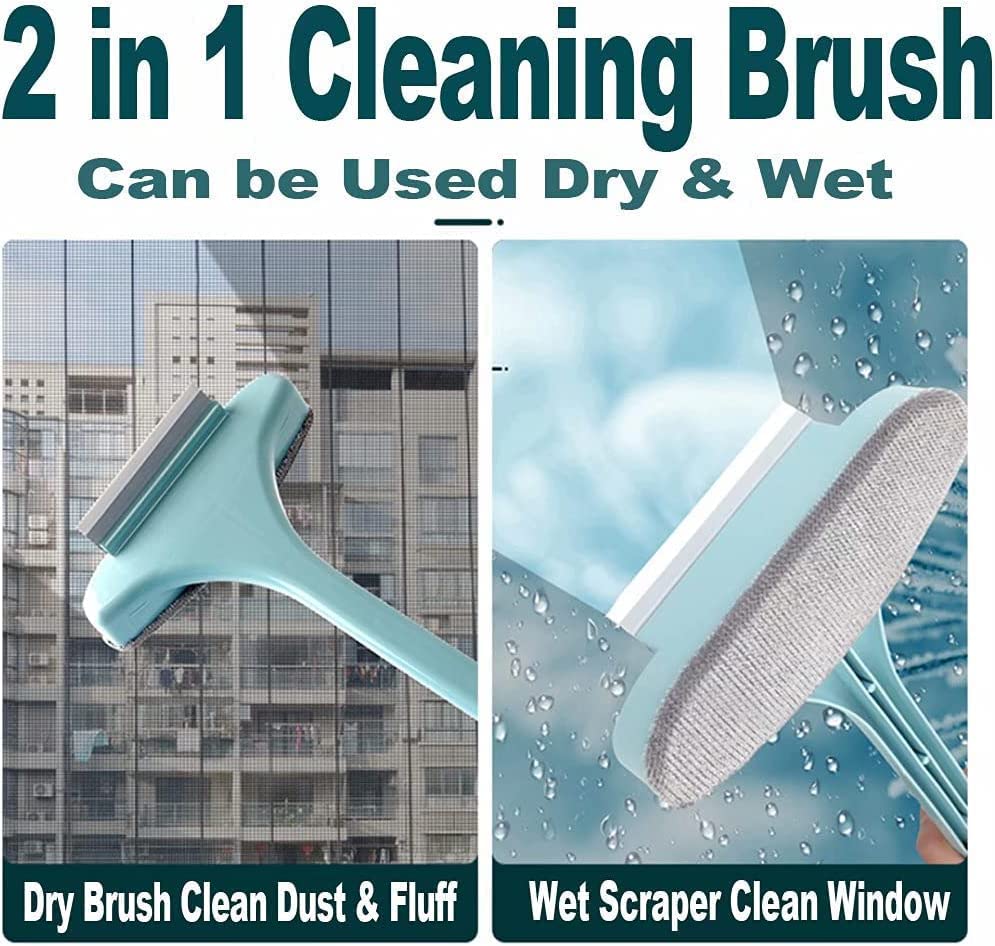 Giftock Multifunctional Screen Brush 2-in-1 Mesh Cleaning Brush Wiper with Extended Handle Window Cleaning Brush Net Cleaner Double-Sided Window Cleaner Window Mesh Cleaner (Multicolor)
