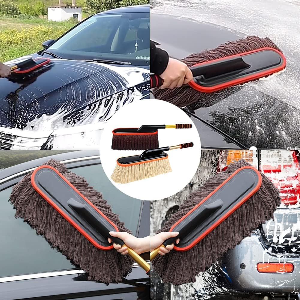 Car Duster with Telescopic Handle Car Cleaning Tool Super Soft Cotton Wire Cleaning Brush for Dusting Cars Home (Multi)