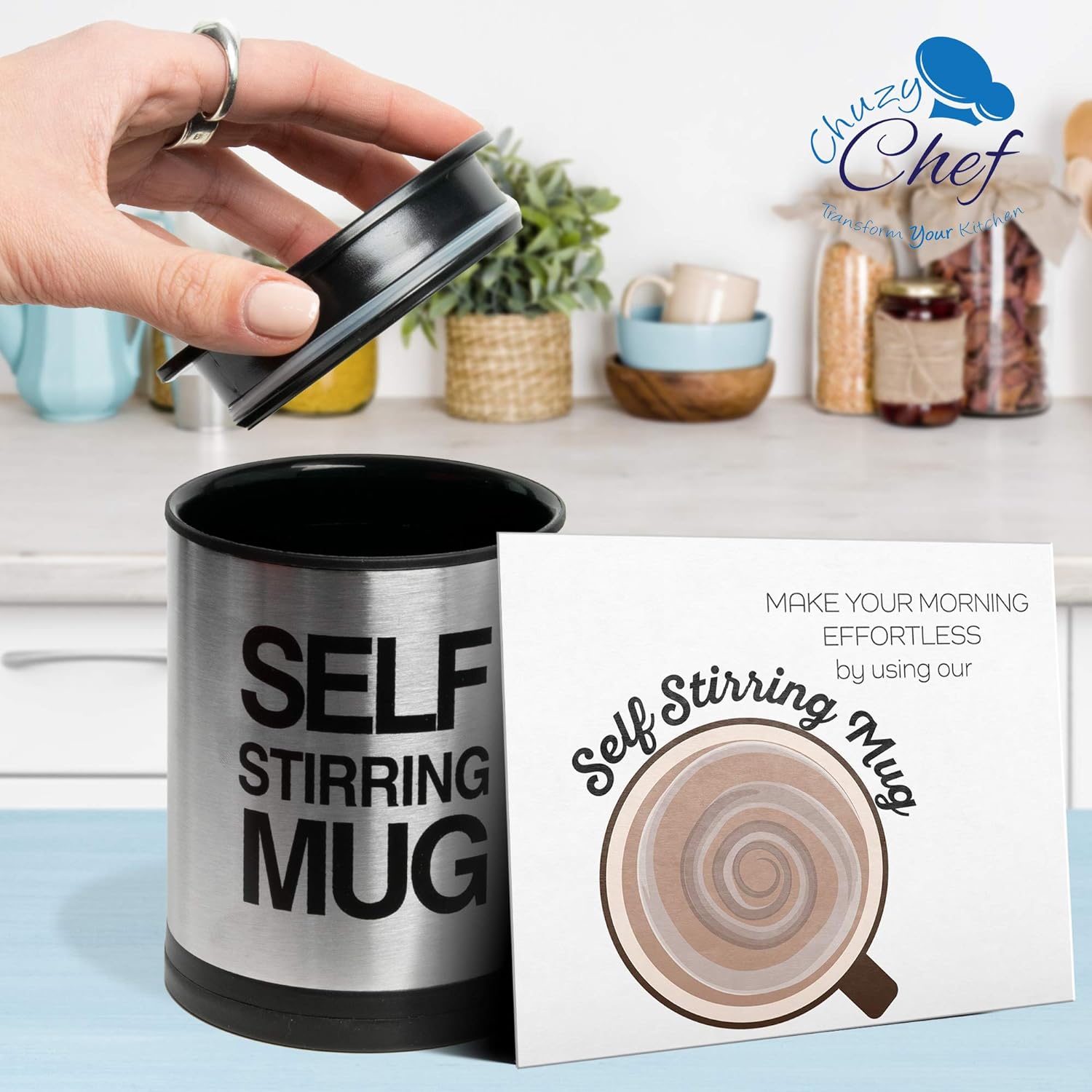 Giftock Self Stirring Coffee Mug Cup -Funny Electric Stainless Steel Automatic Self Mixing&Spinning Home Office Travel Mixer Cup Best Cute Christmas Birthday Gift Idea For Men Women Kids,8 ounce