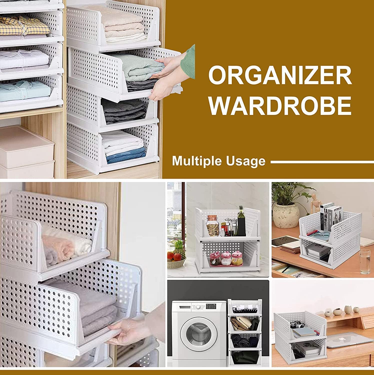 Giftock Plastic Foldable & Stackable 3 Layer Foldable Sliding Drawer Organizer and Stackable Closet Organizer for Home Wardrobe & Cupboard for Clothes
