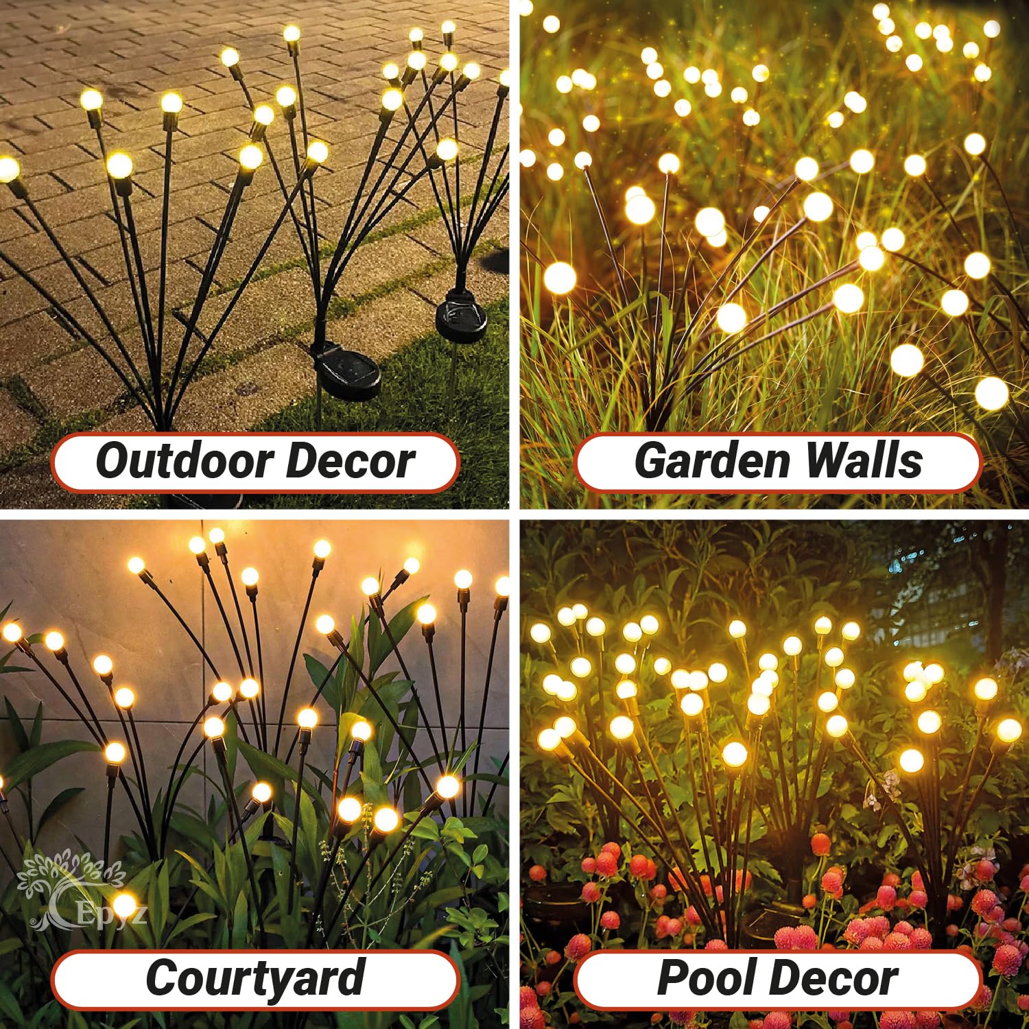 Giftock Solar Garden Lights Outdoor Solar Firefly Lights Waterproof Solar Garden Decorative Lights 2 Lighting Mode [ 6 LED, Warm Yellow ]