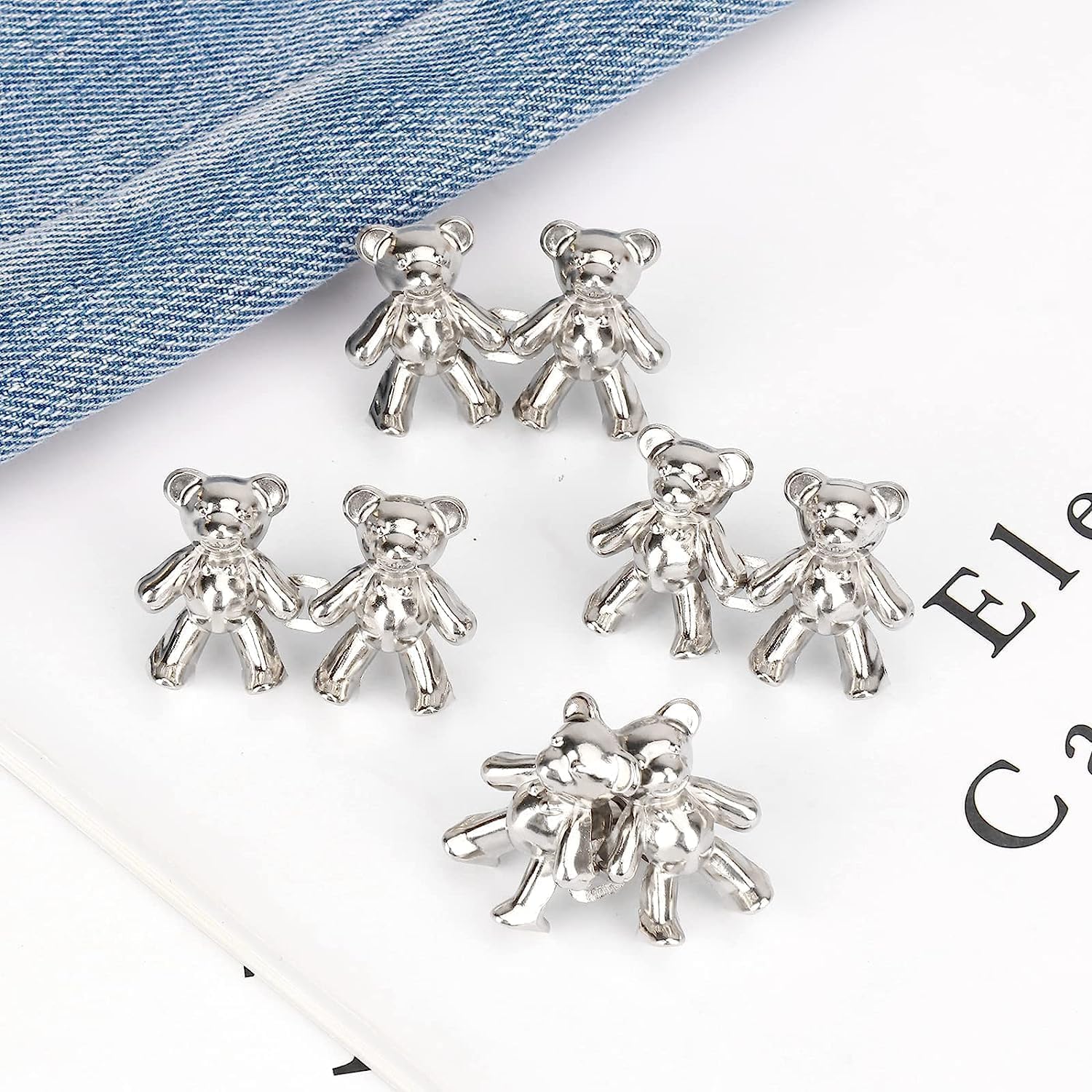 Giftock Adjustable Cute Bear Button Pins Buckle for Loose Jeans, Metal Pins Pearl Detachable Instant Button Pins, Set for Pants, Jeans, Skirts, Sleeves Tightener for Skirt Pants (Pack of 1, Silver)