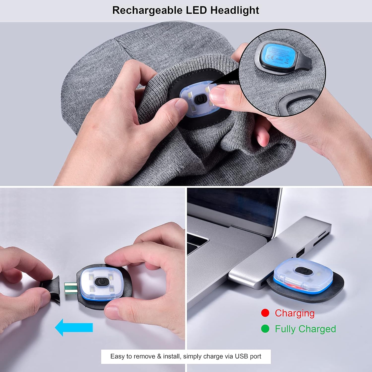Giftock Bluetooth Beanie Hat with Light, Unisex LED Cap with Headphones Built-in Stereo Speakers & Mic, Tech Gift for Men Women Dad