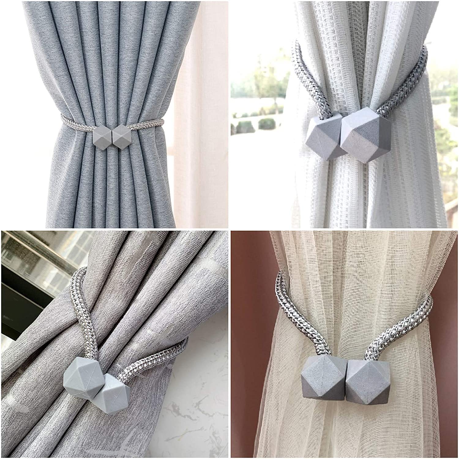 Giftock Magnetic Curtain Tiebacks Curtain Clips Rope Holdbacks Curtain Weaving Holder Buckles for Home Office Decoration Multicolor (Pack of 2)