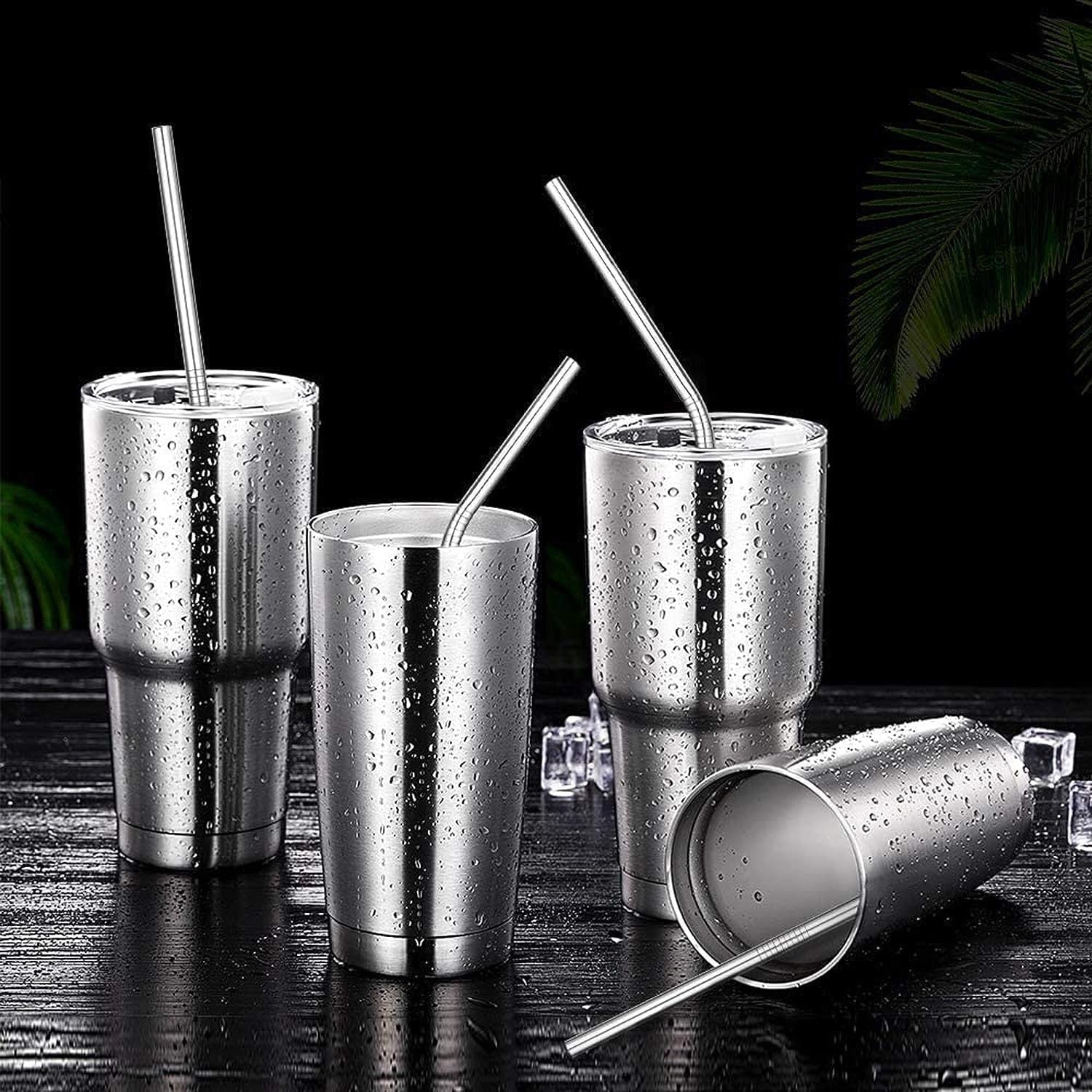 Giftock Set of 4 Reusable Metal Straws, Long Stainless Steel Straw with Cleaning Brushes, Drinking for 30 oz and 20 oz Tumblers.(2Bent + 2 Straight + 1 Brush)