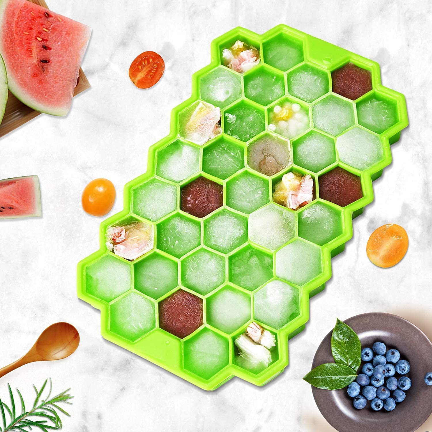 Giftock Flexible Silicone Honeycomb 37 Cavity Ice Cube Tray for Freezer Moulds Small Cubes Whiskey Fridge Bar Soft Ice Cube Tray -Pack of 1 Multicolor