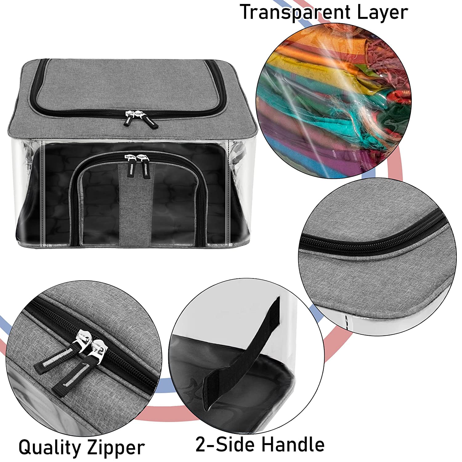 Giftock Nylon 33 L PVC Transparent Moisture Proof Storage box for Clothes Under-Bed Closet Wardrobe Organizer Bag for Clothes with Carry Handle (44 x 31 x 24 cm, Grey) (pack of 1)
