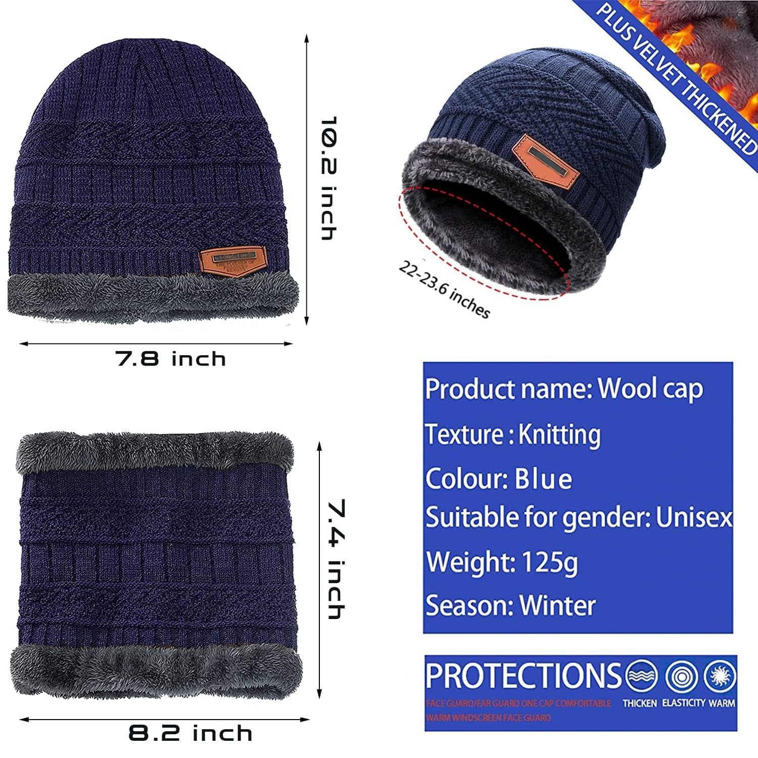 Giftock Wool Beanie Cap & Muffler for Mens & Women  Winter Cap for Men  Mens Woolen Cap with Neck Muffler  Winter Muffler for Women  Soft Woolen Muffler & Cap for Men & Women Black