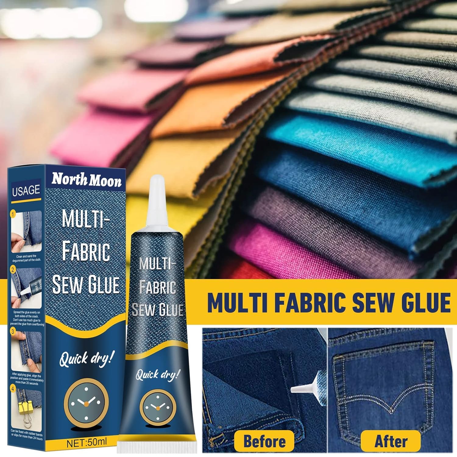 Giftock Fabric Adhesive Glue Strong Bond Clear Drying Waterproof Sew Glue Permanent Washable for Repair, Make Patches on Clothes, All Fabrics 50ML- pack of 1