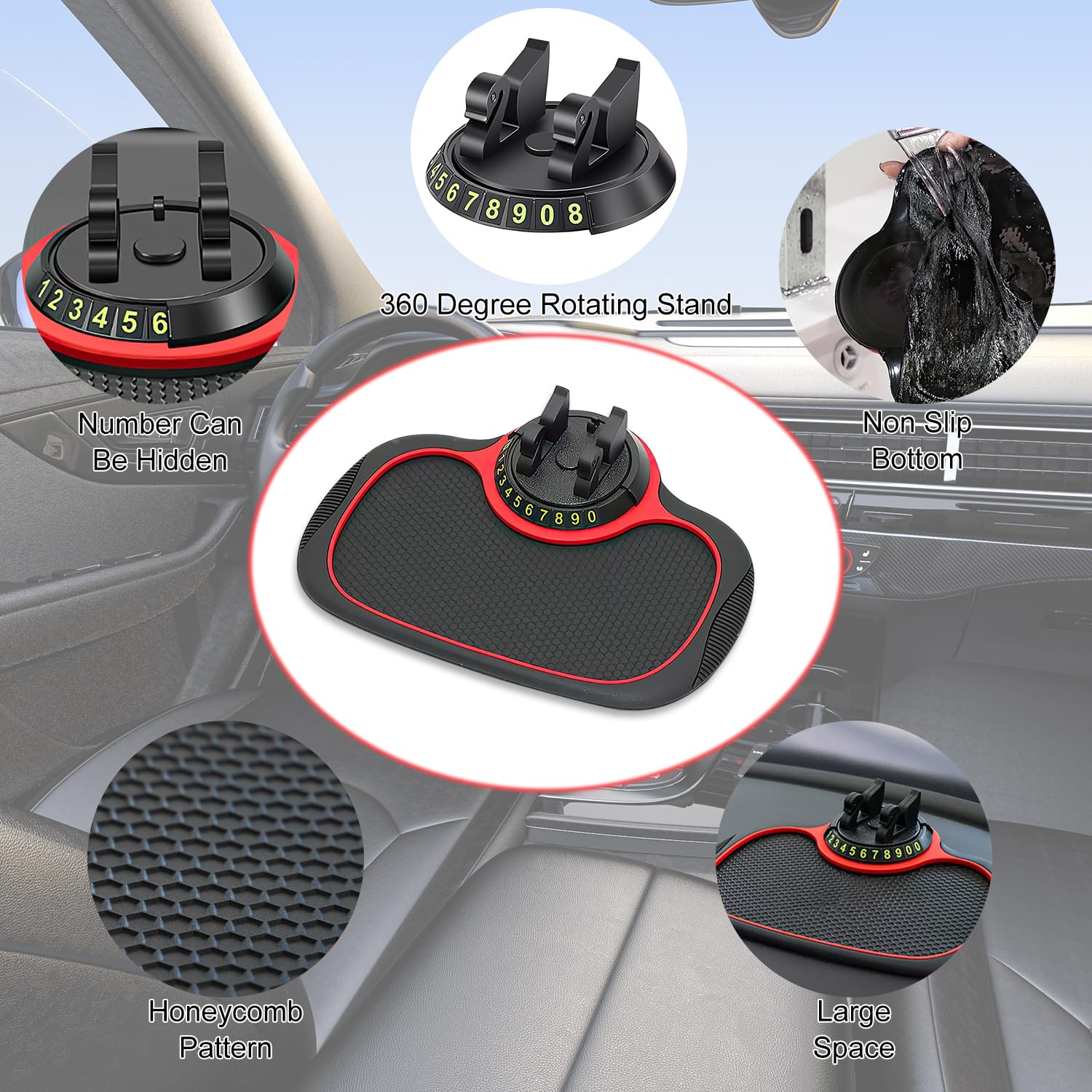 Giftock Multifunction Car Anti-Slip Mat Auto Phone Holder, Car Phone Mount Silicone Car Pad Mat, Rotatable Anti Skid Car Dashboard Sticky Pad,Universal Phone Holder for Phones, Keys, Gadgets (1 PC)