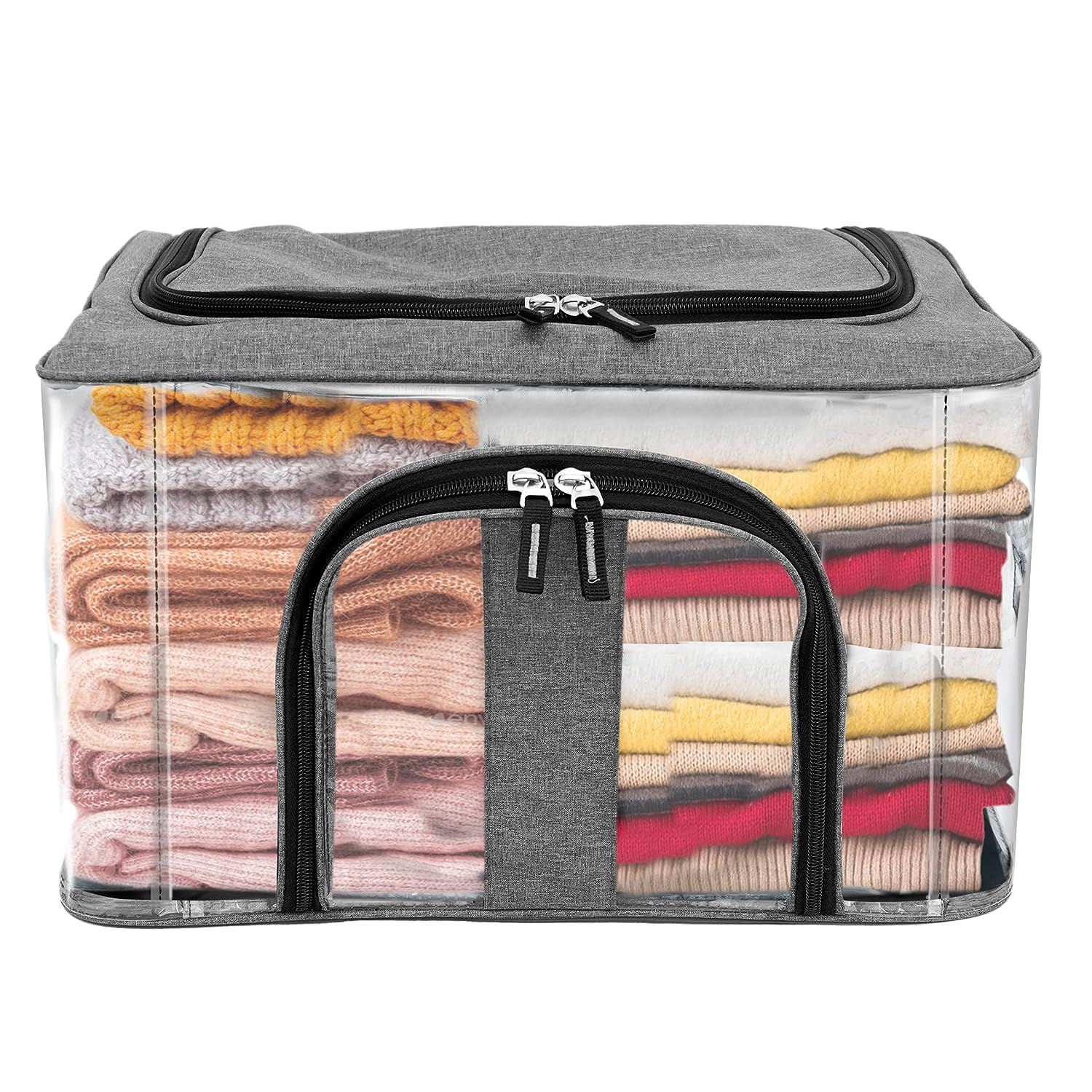 Giftock Nylon 33 L PVC Transparent Moisture Proof Storage box for Clothes Under-Bed Closet Wardrobe Organizer Bag for Clothes with Carry Handle (44 x 31 x 24 cm, Grey) (pack of 1)