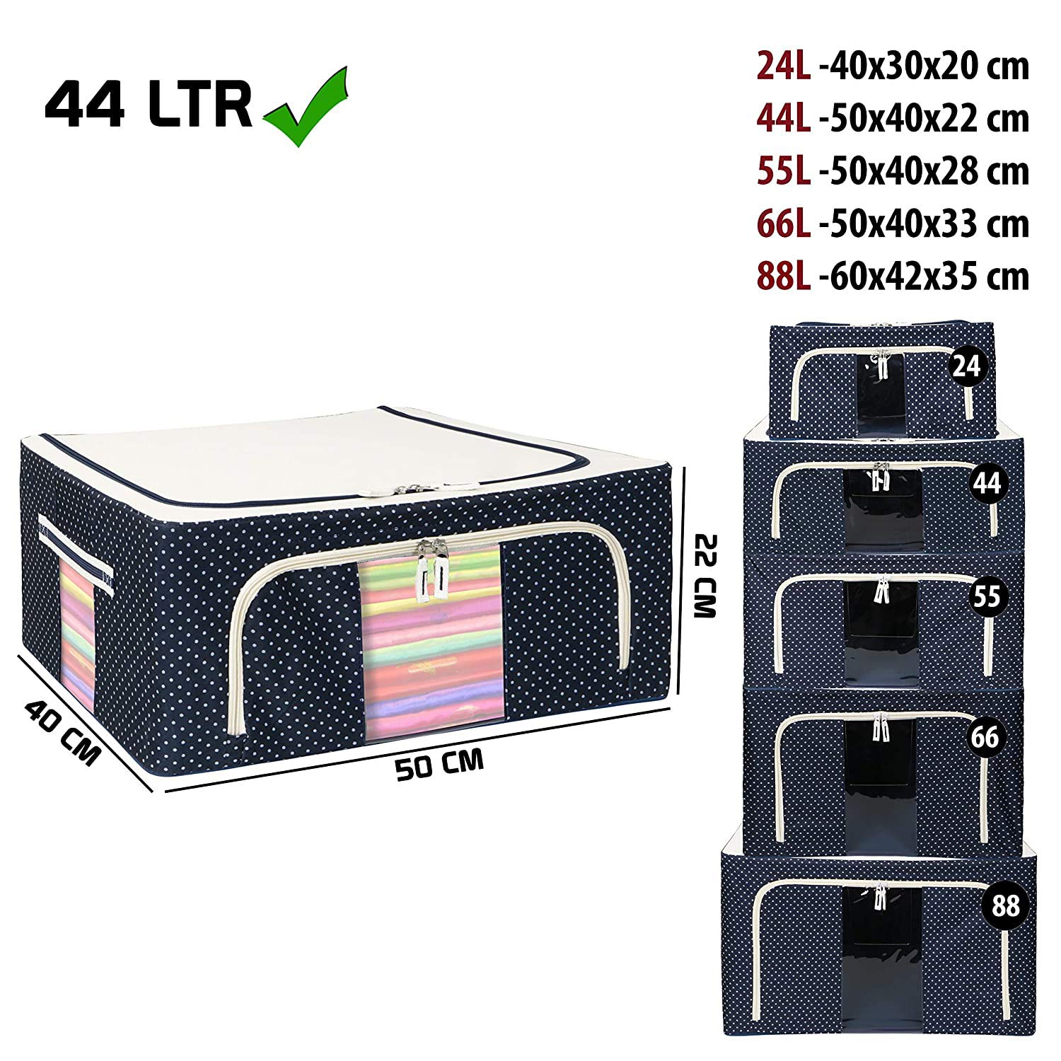 Giftock 1 Pack Large Capacity Clothes Under-Bed Storage Bag Organizer with Reinforced Handle Thick Fabric for Comforters, Blankets with Sturdy Zipper, Clear Window (24 Litre)