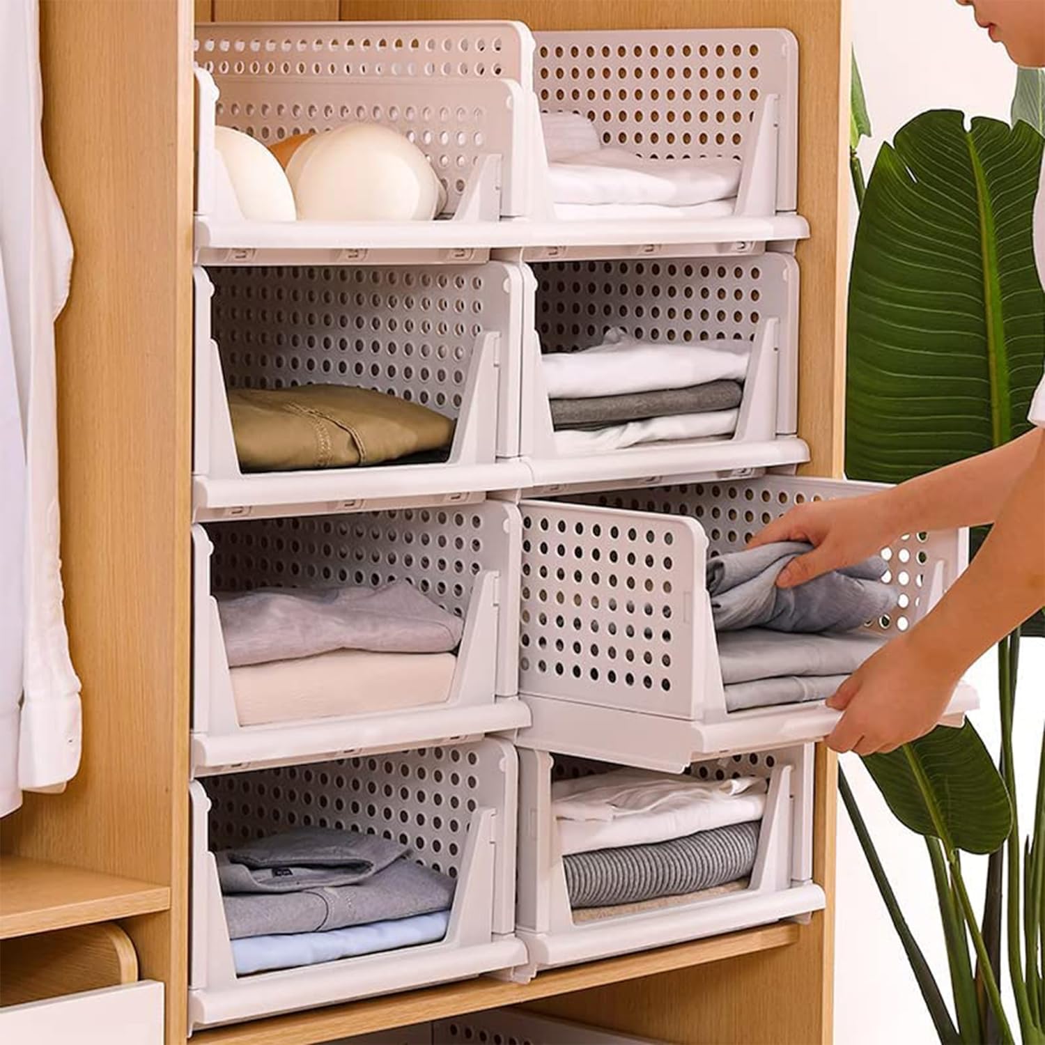 Giftock Plastic 4 Layer Adjustable Sliding Drawer, Foldable Closet Storage Drawer for Home & Office - White (Sliding Drawer)