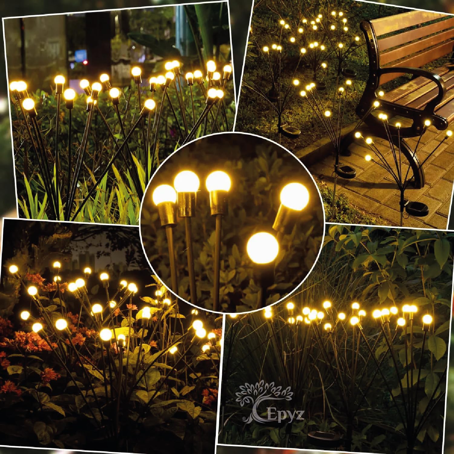 Giftock Solar Garden Lights Outdoor Solar Firefly Lights Waterproof Solar Garden Decorative Lights 2 Lighting Mode [ 6 LED, Warm Yellow ]