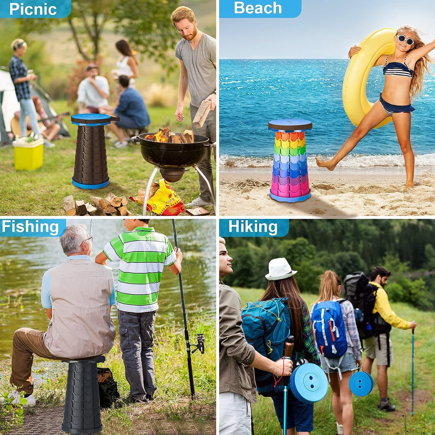 Giftock Upgraded Camping Stool Retractable Folding Stool,Collapsible Telescoping Stool Portable Stool with Max Load 200KGS for Adults for Indoor Outdoor Hiking Gardening Travel (Red)