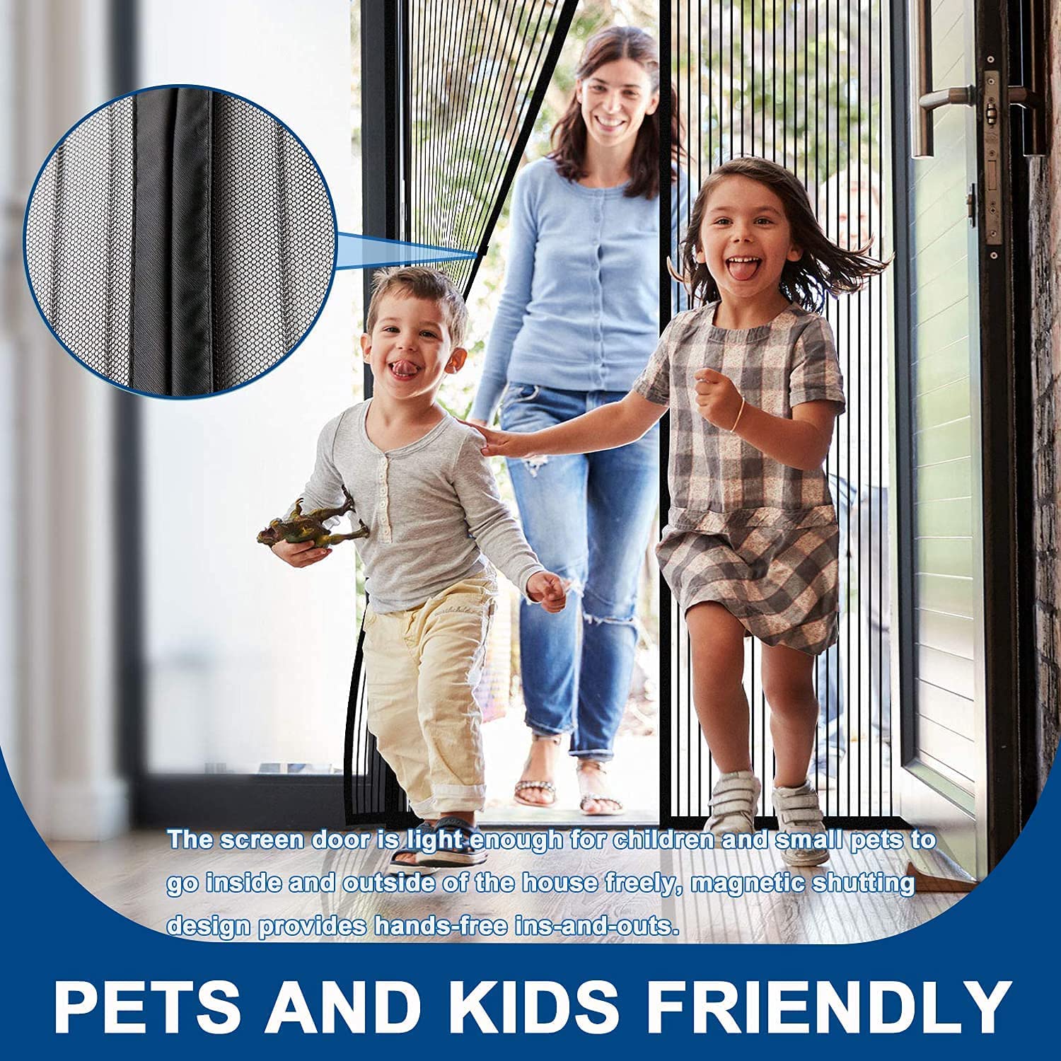 Giftock Magic Mesh Magnetic Mosquito Screen Door Net Curtain with Magnets Reinforced Polyester Mesh Curtain Back Door Mesh with Full Frame Hook & Loop (210 CM X100 CM)