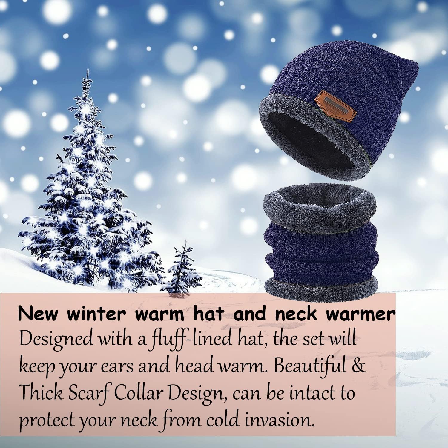 Giftock Wool Beanie Cap & Muffler for Mens & Women  Winter Cap for Men  Mens Woolen Cap with Neck Muffler  Winter Muffler for Women  Soft Woolen Muffler & Cap for Men & Women Black