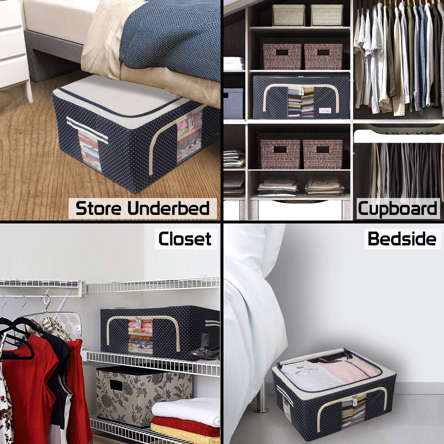 Giftock 1 Pack Large Capacity Clothes Under-Bed Storage Bag Organizer with Reinforced Handle Thick Fabric for Comforters, Blankets with Sturdy Zipper, Clear Window (24 Litre)