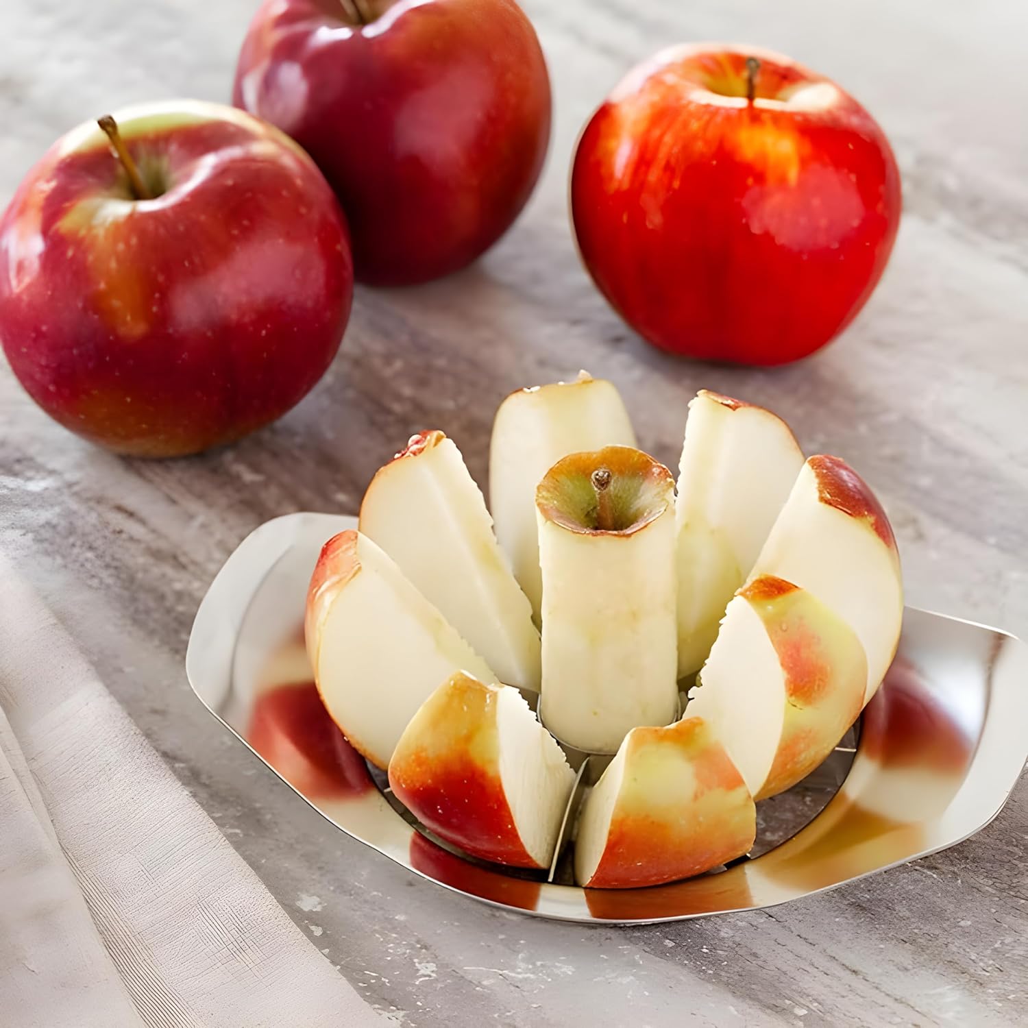Giftock Apple Slicer, Corer, Cutter, Divider with 8 Stainless Steel Sharp Blades,Premium Dainty Gadget for Apples and More, Green (Steel Body)