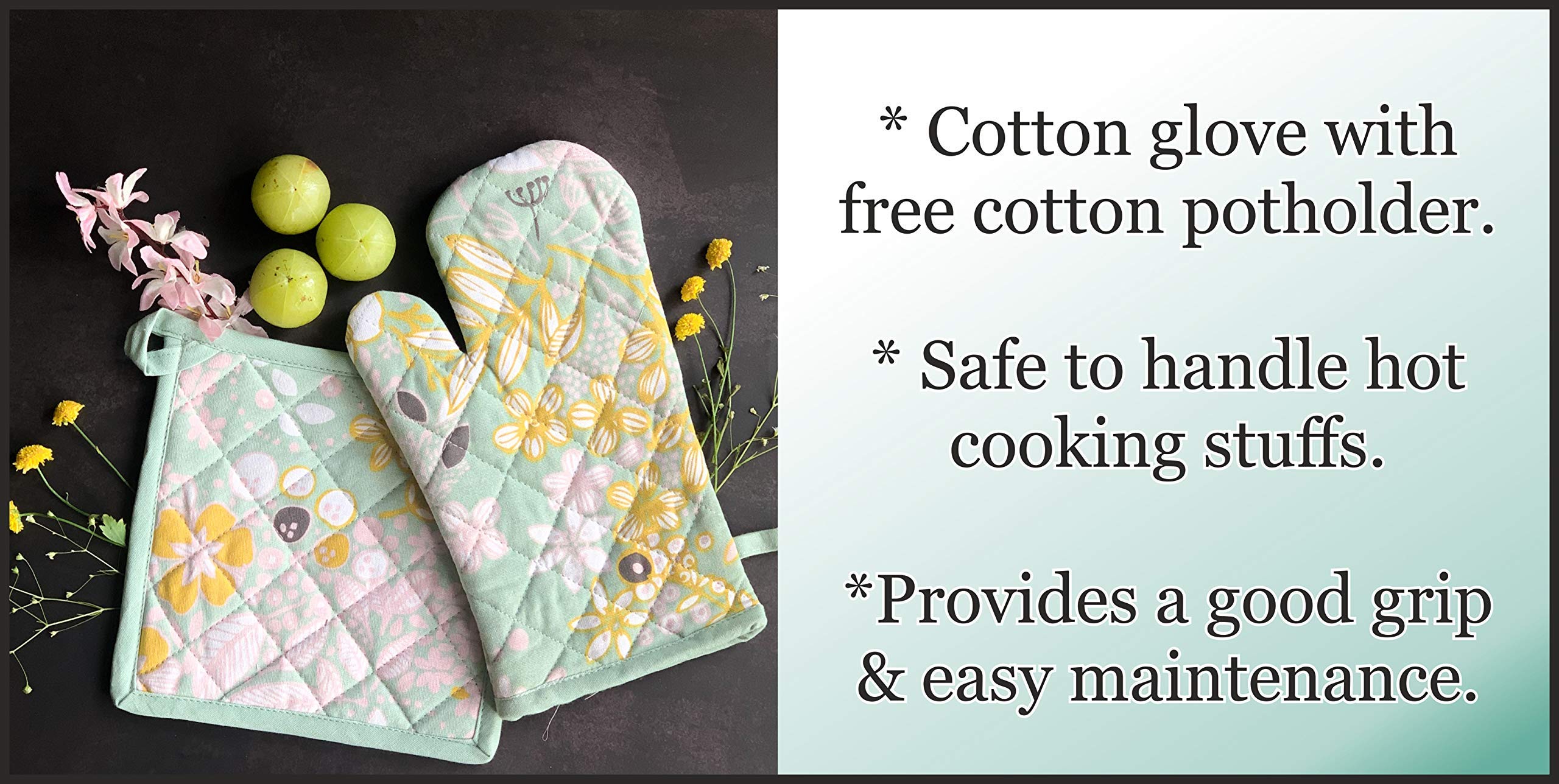 Giftock Printed Cotton Oven Mitten with Pot Holder (Multi)