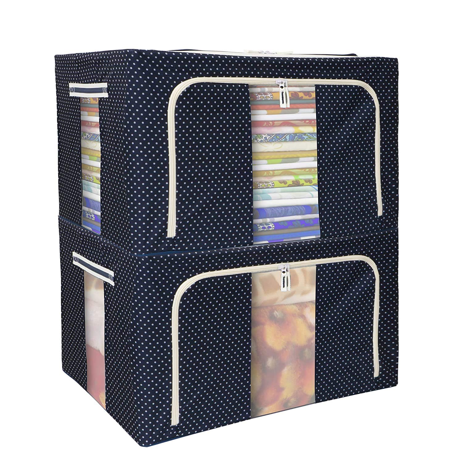 Giftock 1 Pack Large Capacity Clothes Under-Bed Storage Bag Organizer with Reinforced Handle Thick Fabric for Comforters, Blankets with Sturdy Zipper, Clear Window (24 Litre)