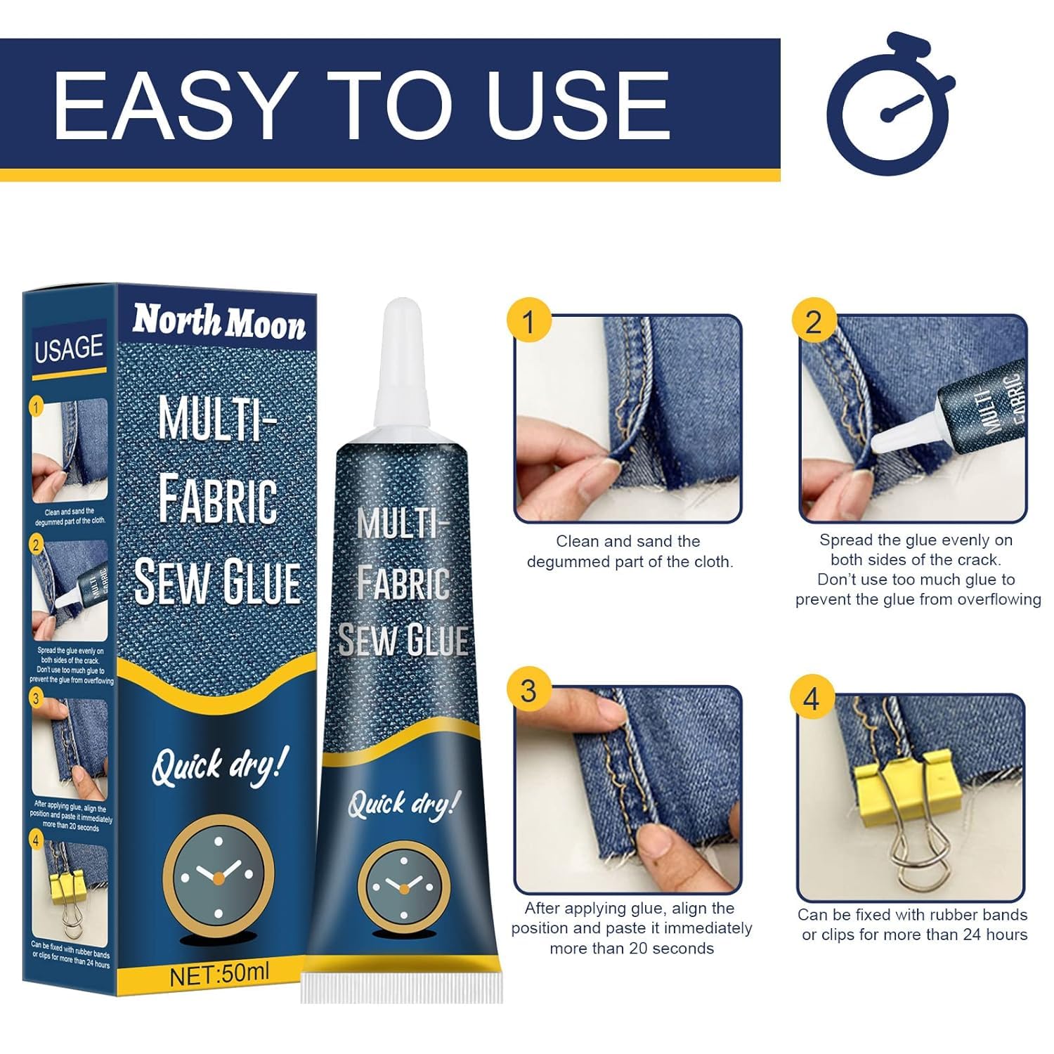 Giftock Fabric Adhesive Glue Strong Bond Clear Drying Waterproof Sew Glue Permanent Washable for Repair, Make Patches on Clothes, All Fabrics 50ML- pack of 1