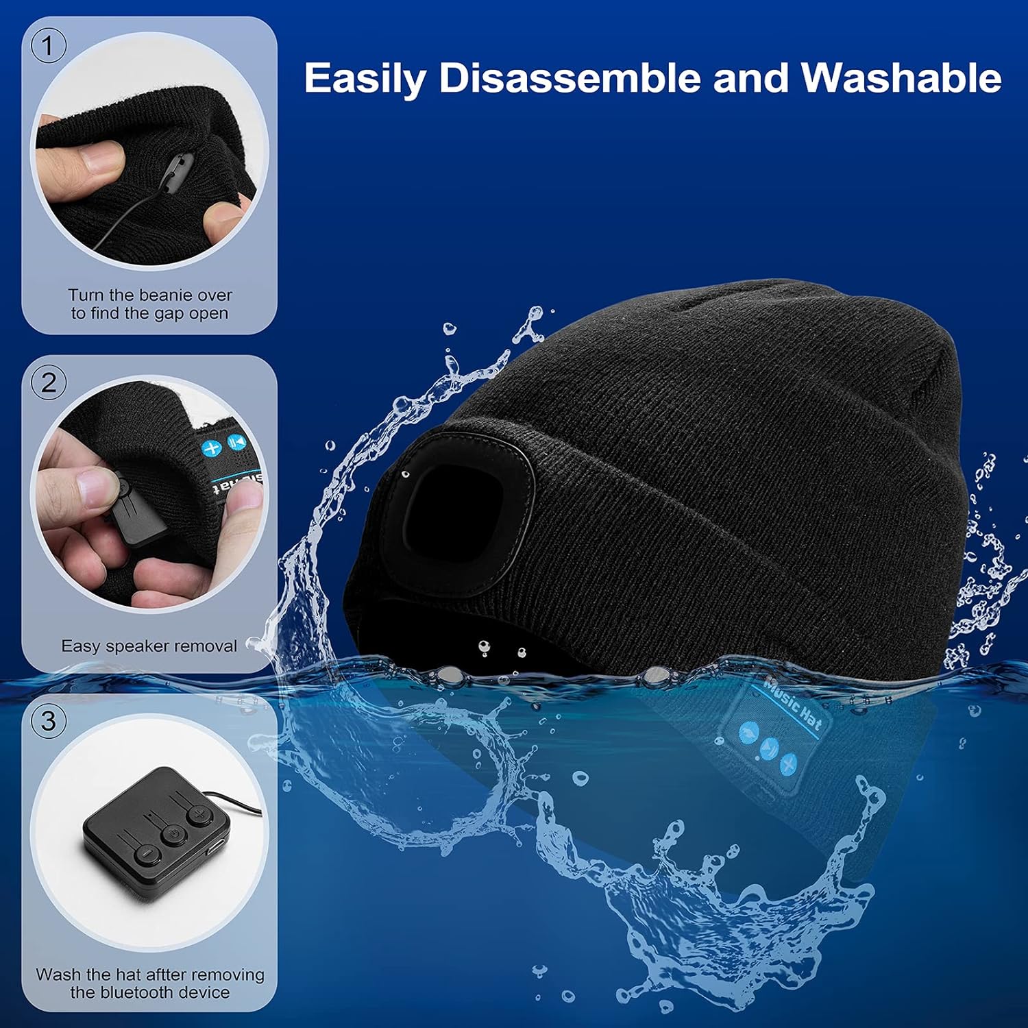 Giftock Bluetooth Beanie Hat with Light, Unisex LED Cap with Headphones Built-in Stereo Speakers & Mic, Tech Gift for Men Women Dad