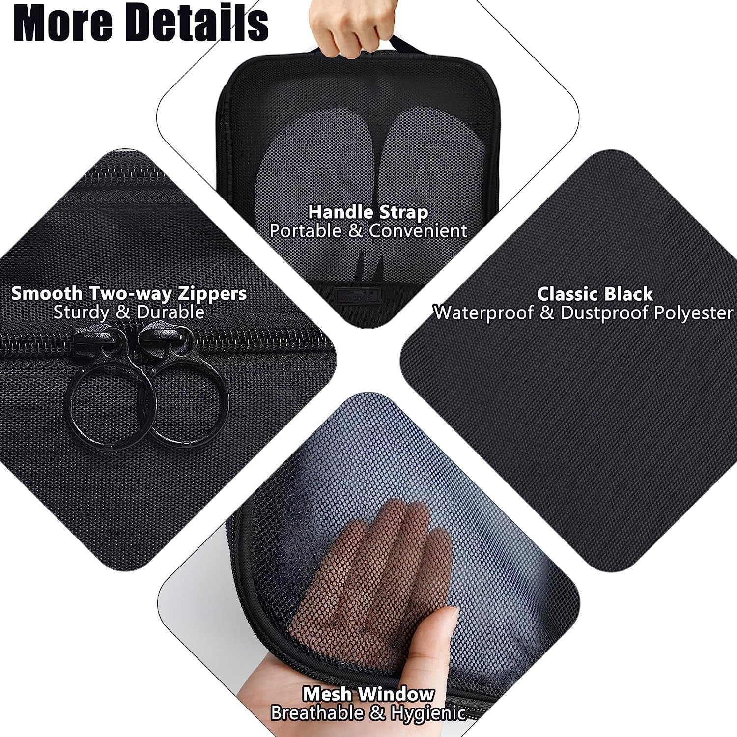 Giftock Compact Shoe Bag/Organizer/Pouch | Protect 3 Pairs of Shoes | Perfect for Travel and Daily Storage (Black)