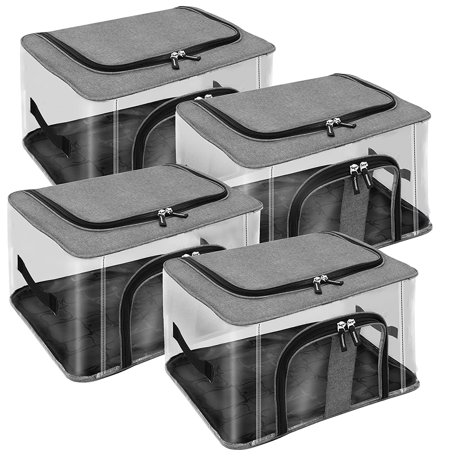 Giftock Nylon 33 L PVC Transparent Moisture Proof Storage box for Clothes Under-Bed Closet Wardrobe Organizer Bag for Clothes with Carry Handle (44 x 31 x 24 cm, Grey) (pack of 1)