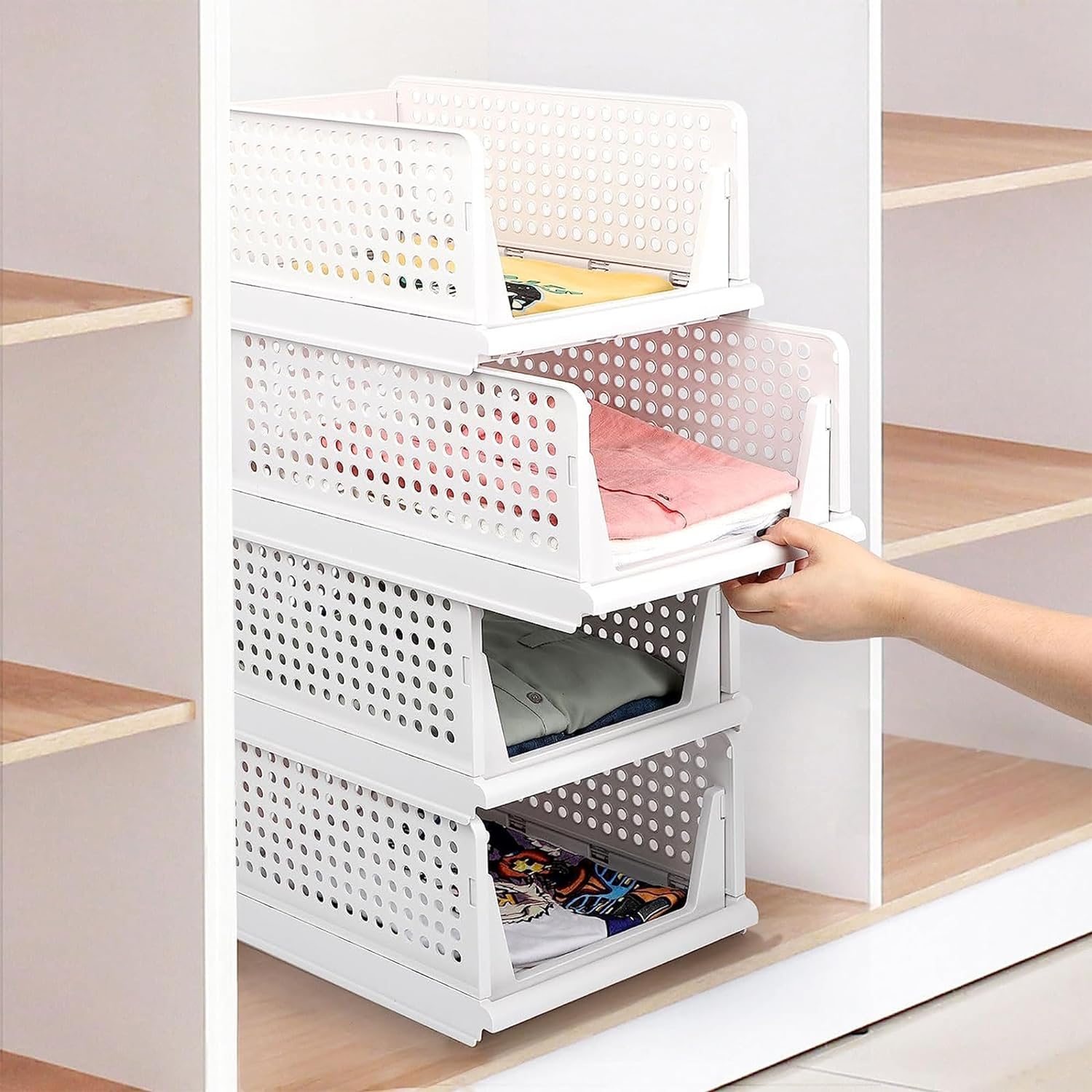 Giftock Plastic 4 Layer Adjustable Sliding Drawer, Foldable Closet Storage Drawer for Home & Office - White (Sliding Drawer)