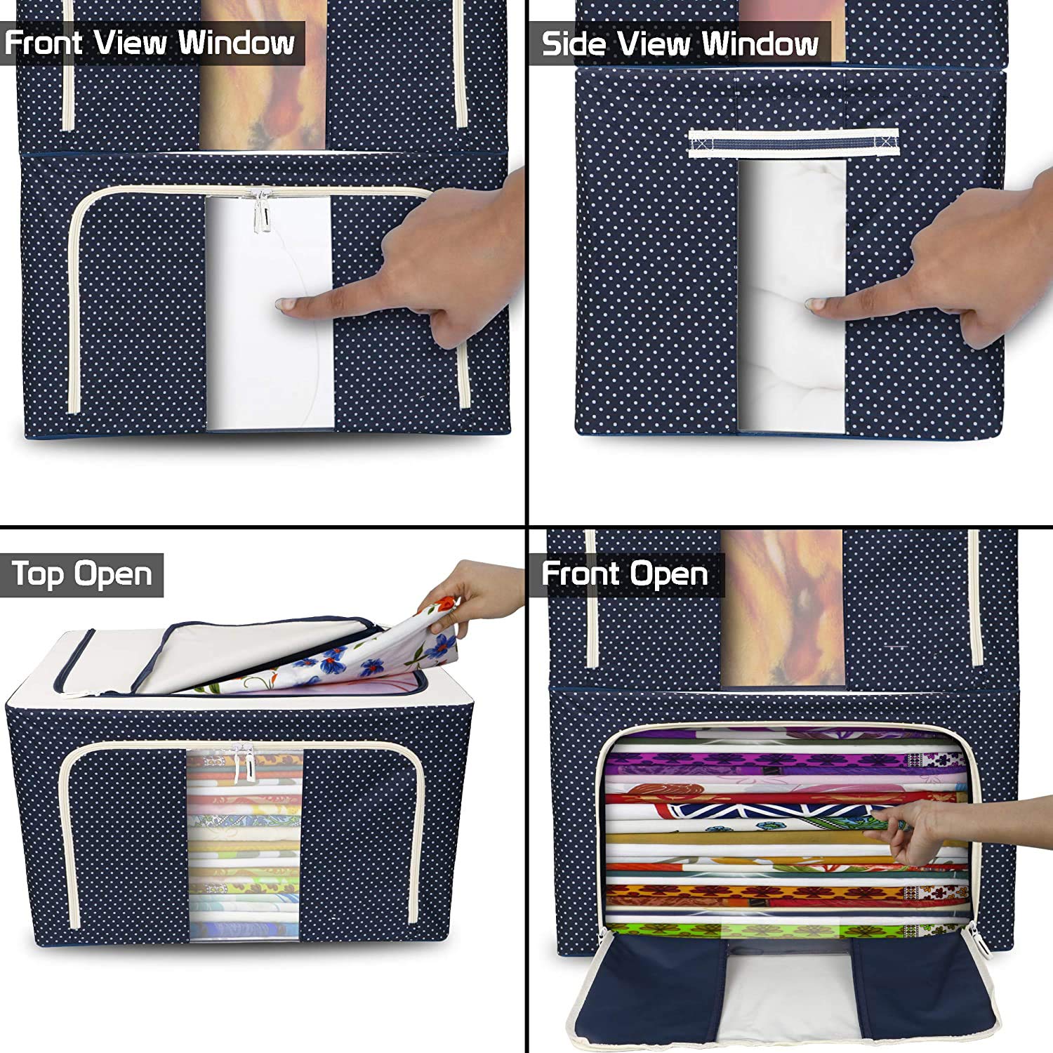 Giftock 1 Pack Large Capacity Clothes Under-Bed Storage Bag Organizer with Reinforced Handle Thick Fabric for Comforters, Blankets with Sturdy Zipper, Clear Window (24 Litre)