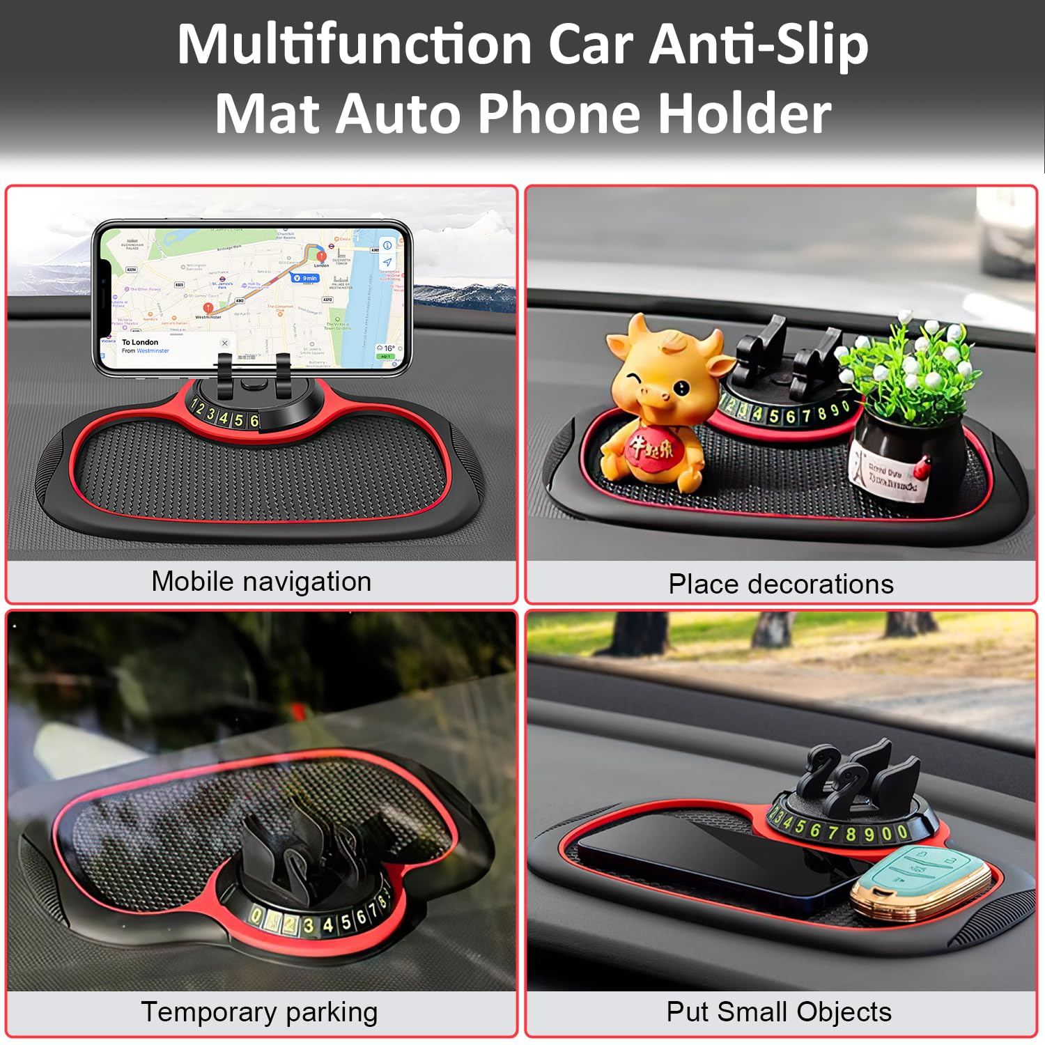 Giftock Multifunction Car Anti-Slip Mat Auto Phone Holder, Car Phone Mount Silicone Car Pad Mat, Rotatable Anti Skid Car Dashboard Sticky Pad,Universal Phone Holder for Phones, Keys, Gadgets (1 PC)