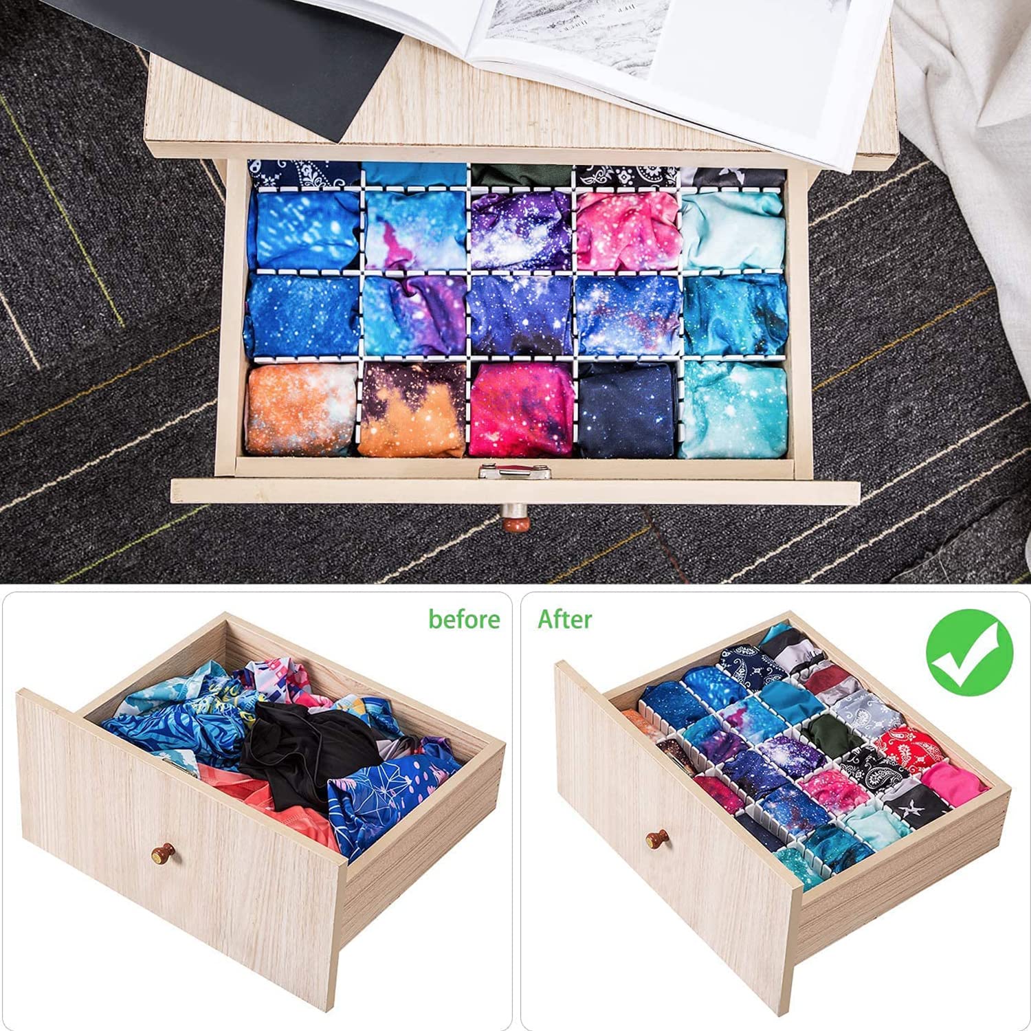 Giftock Drawer Divider|Plastic Adjustable Drawer Organizer|Flexible Drawer Dividers For Socks|Tie|Makeup|Kitchen|Dresser|Pack of 1|8 Pcs Set (Assorted)