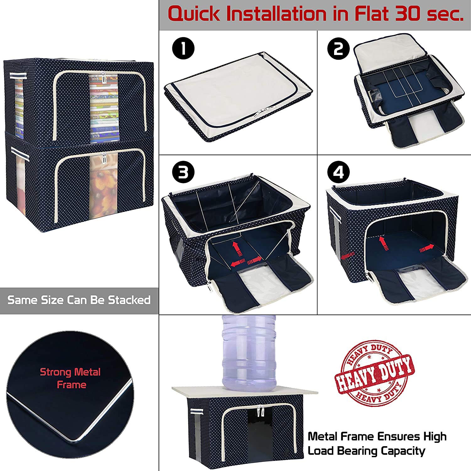 Giftock 1 Pack Large Capacity Clothes Under-Bed Storage Bag Organizer with Reinforced Handle Thick Fabric for Comforters, Blankets with Sturdy Zipper, Clear Window (24 Litre)
