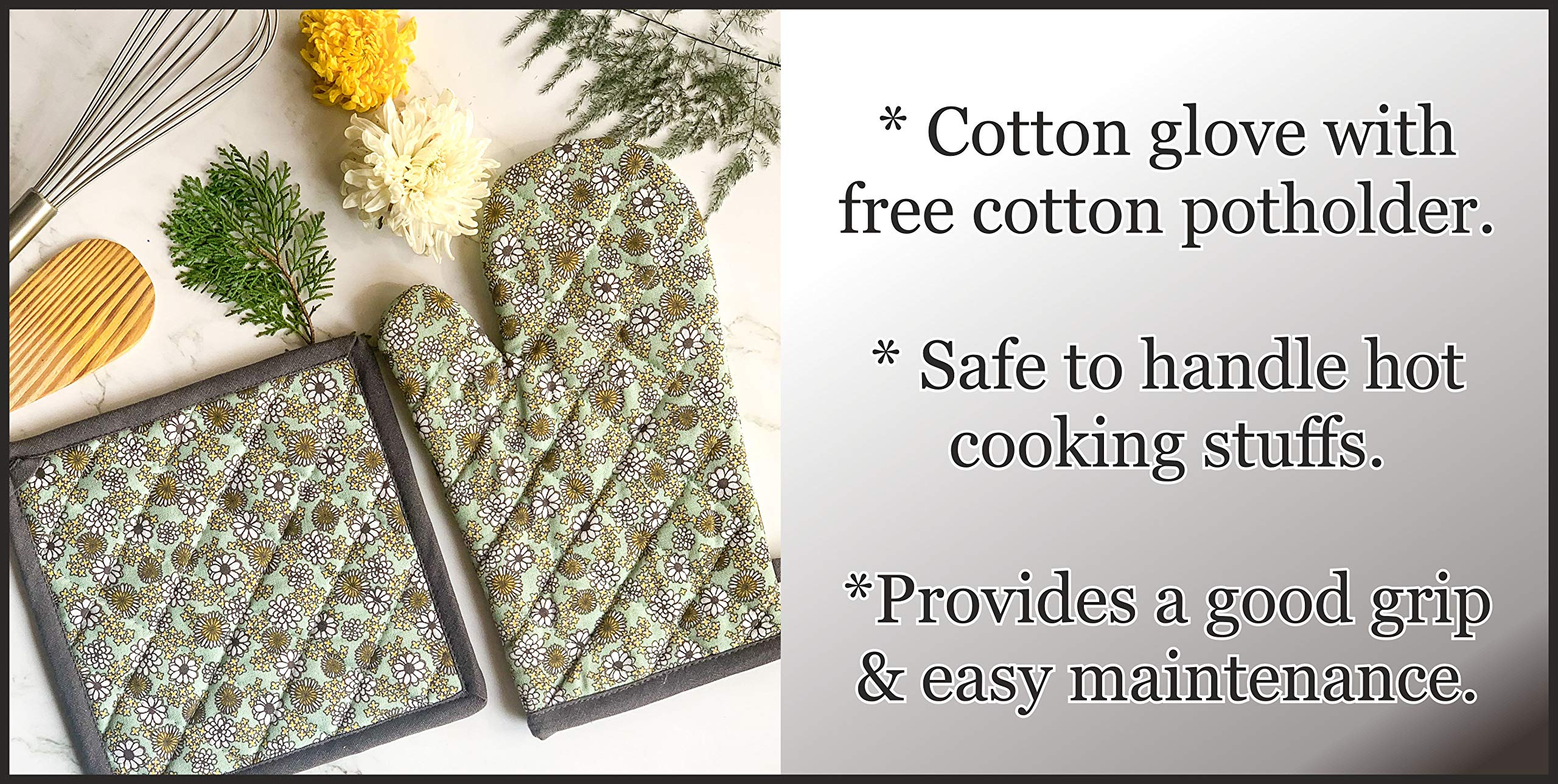 Giftock Printed Cotton Oven Mitten with Pot Holder (Multi)