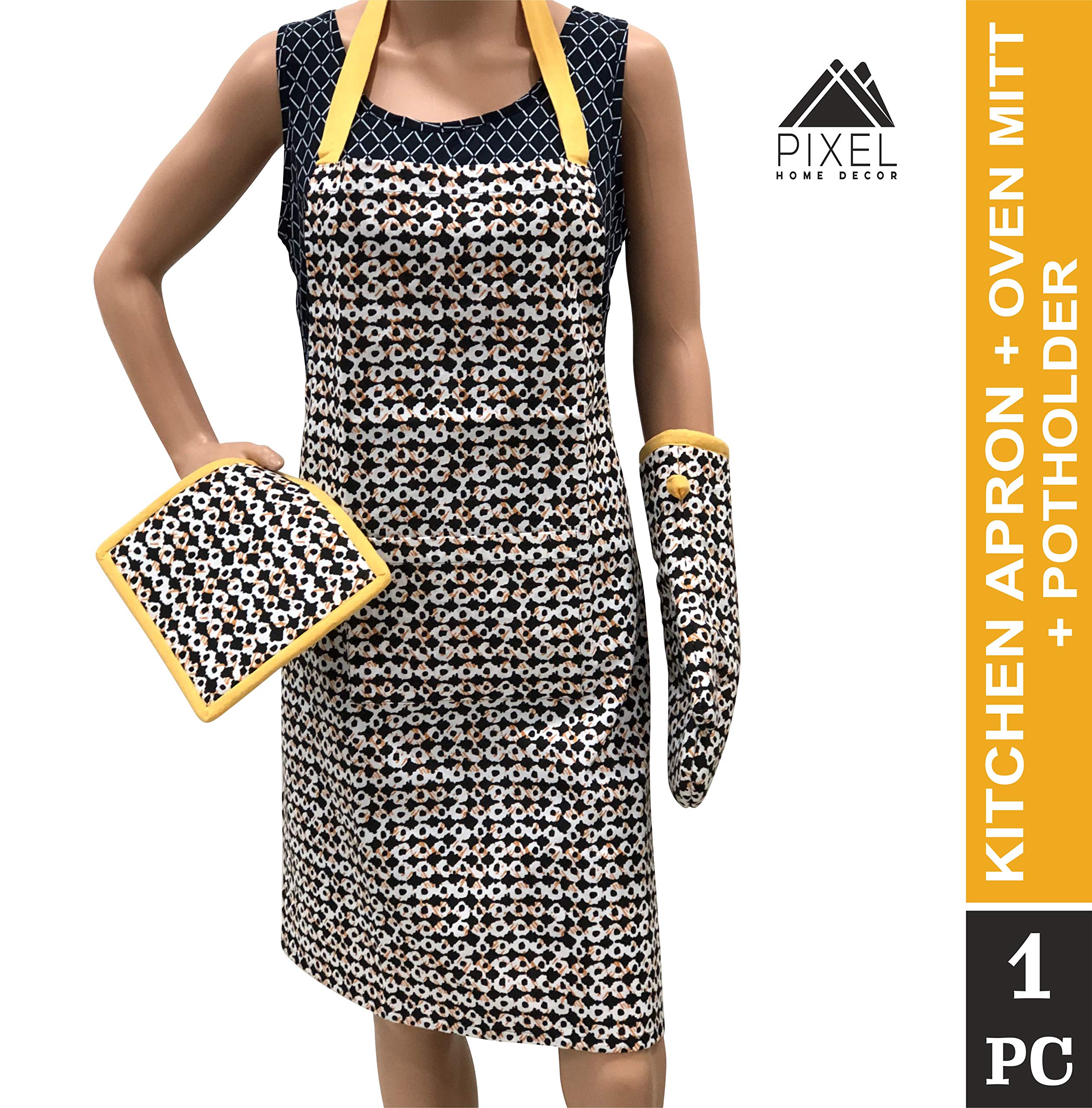 Giftock Printed Cotton Oven Mitten with Pot Holder (Multi)