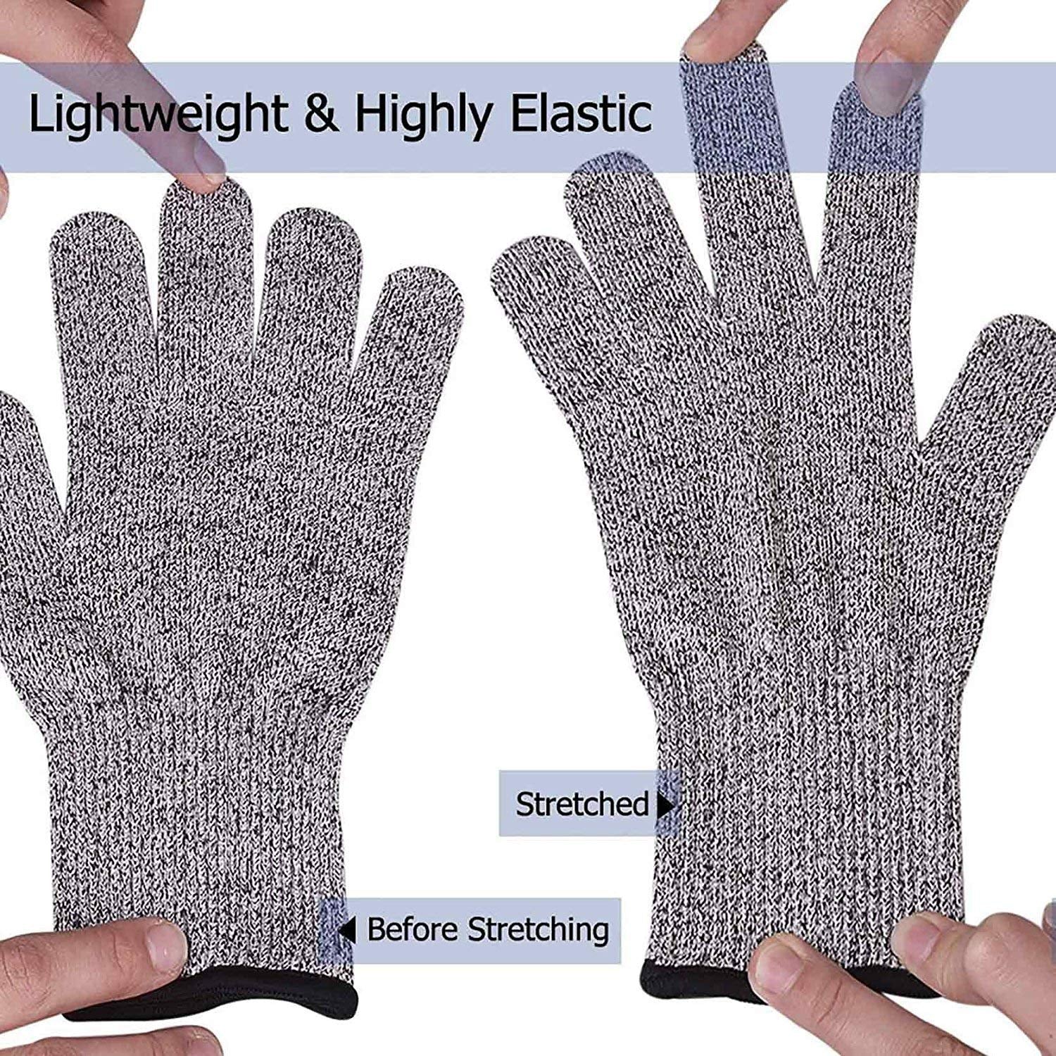 Giftock Rubber Karo-988S Anti Cut Resistant Level 5 Protection With Elastic Hand Fitting Safety Gloves (Free Size, Grey, 1 Pair), Pack of 1