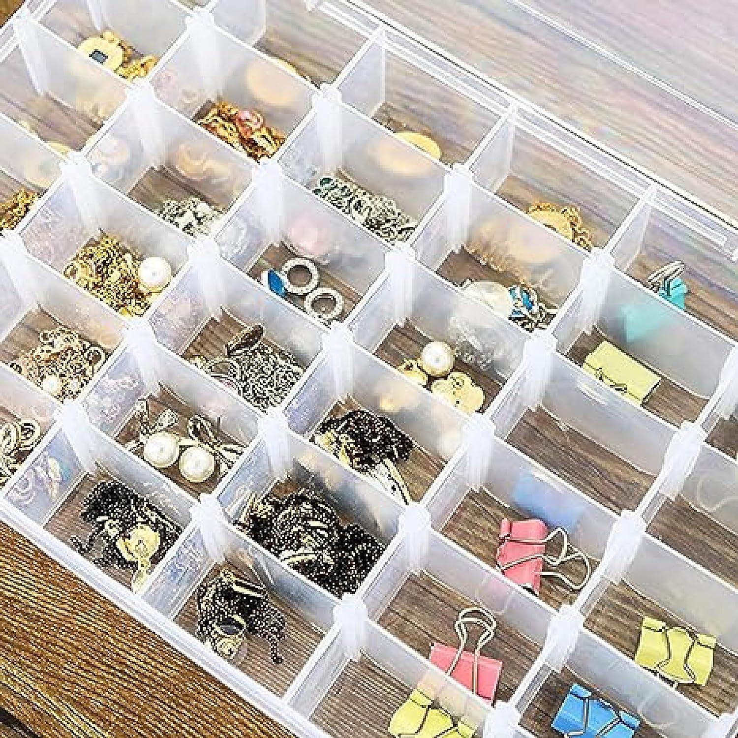 Giftock Sr 36 Grid Cells Multipurpose Clear Transparent Plastic Storage Box With Removable Dividers Jewelry Box Organizer Storage Container