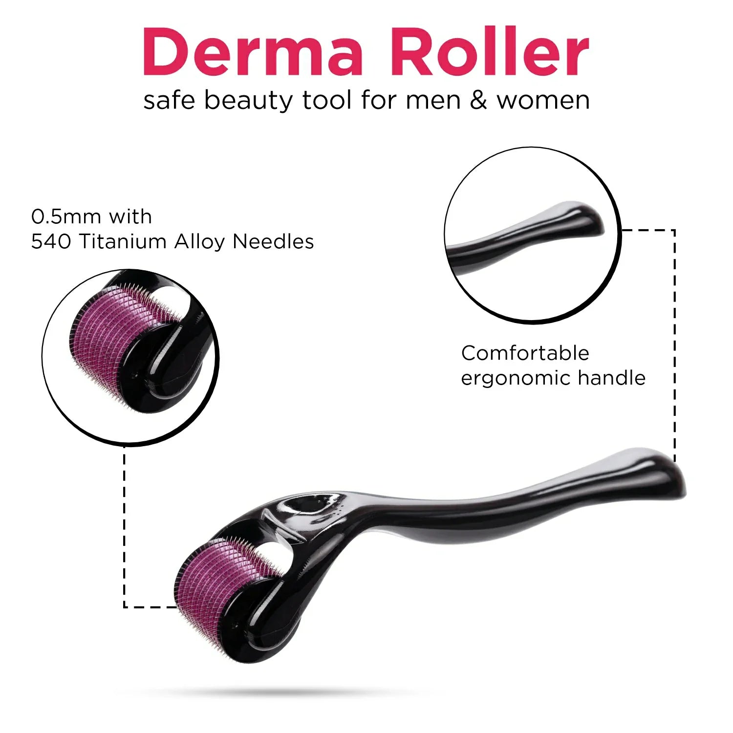 Derma Roller 0.5mm With 540 Stainless Steel Needles