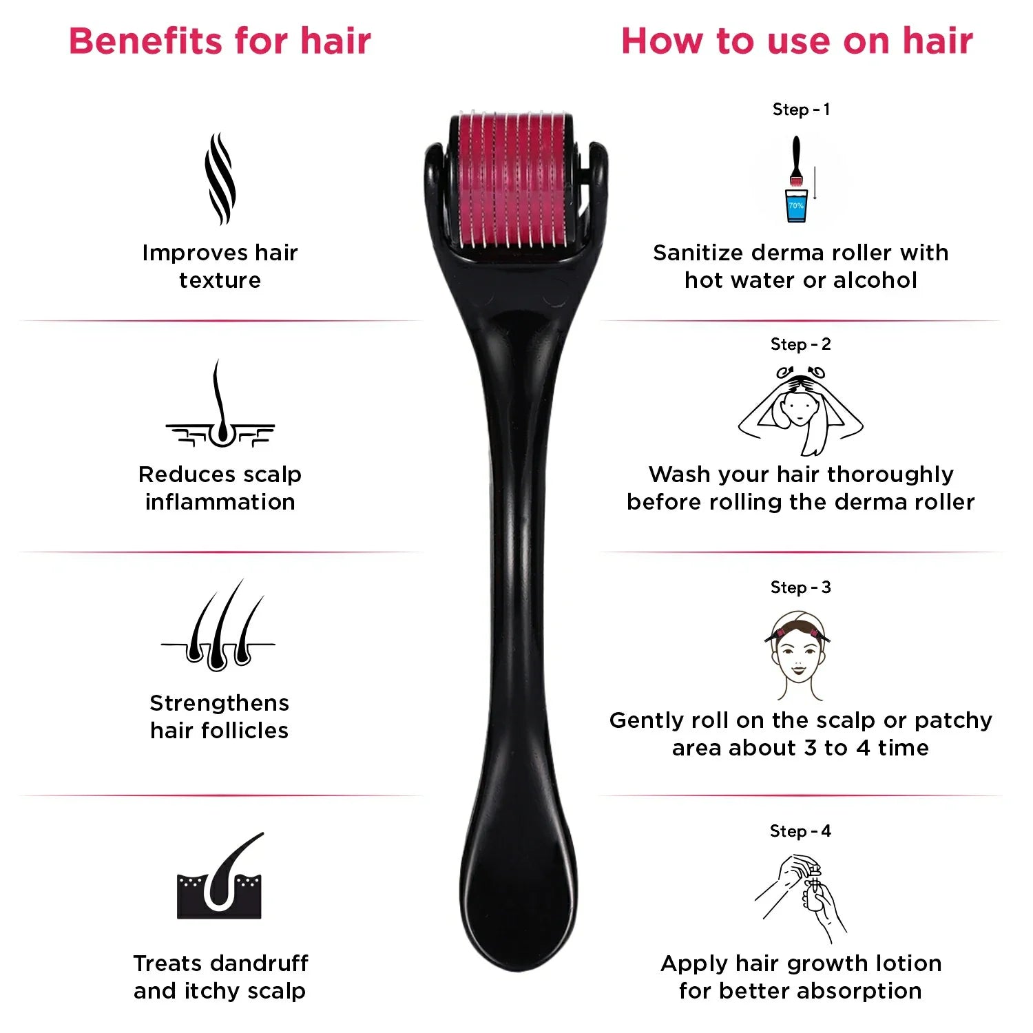 Derma Roller 0.5mm With 540 Stainless Steel Needles