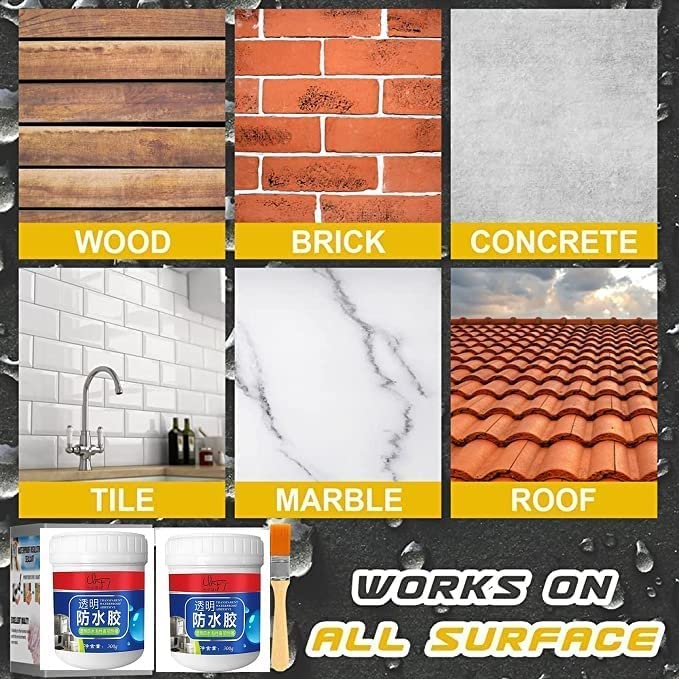 Transparent Waterproof Glue 300g with Brush, Leakage Protection Outdoor Bathroom Wall Tile Window Roof, Anti-Leakage Agent, sealant glue, Roof Sealant Waterproof Gel (Pack of 1)