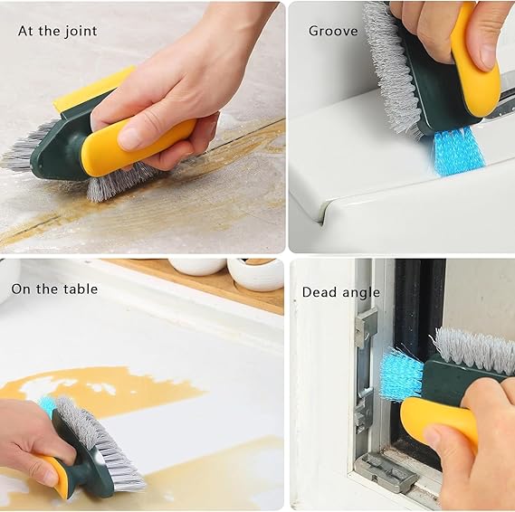 4 in 1 Tile Grout Cleaner Brush with Squeegee, V-Shape Gap Scrub Brush Crevice Cleaning Brush Tools,Multifunctional Scrubbing Floor Brush for Cleaning Corner