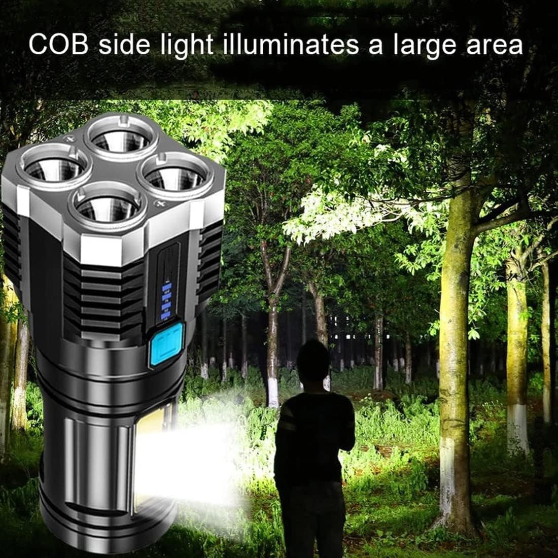 4-core Super Bright Flashlight LED Torch Strong Light USB Rechargeable Outdoor Multi-Function Lamp Tactical Camping Searchlight COB Light