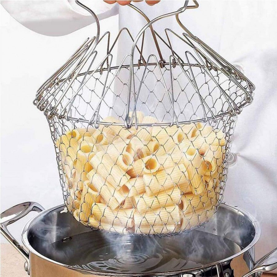 Giftock Stainless Steel Collapsible Frying Basket Multifunctional Chef Cooking Basket Deep-Frying Basket Flexible Cooking Tools for Frying Food, Washing Fruits, Vegetables 1
