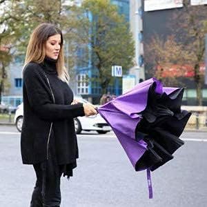 Plain design Windproof Upside Down Reverse Umbrella with C-Shaped